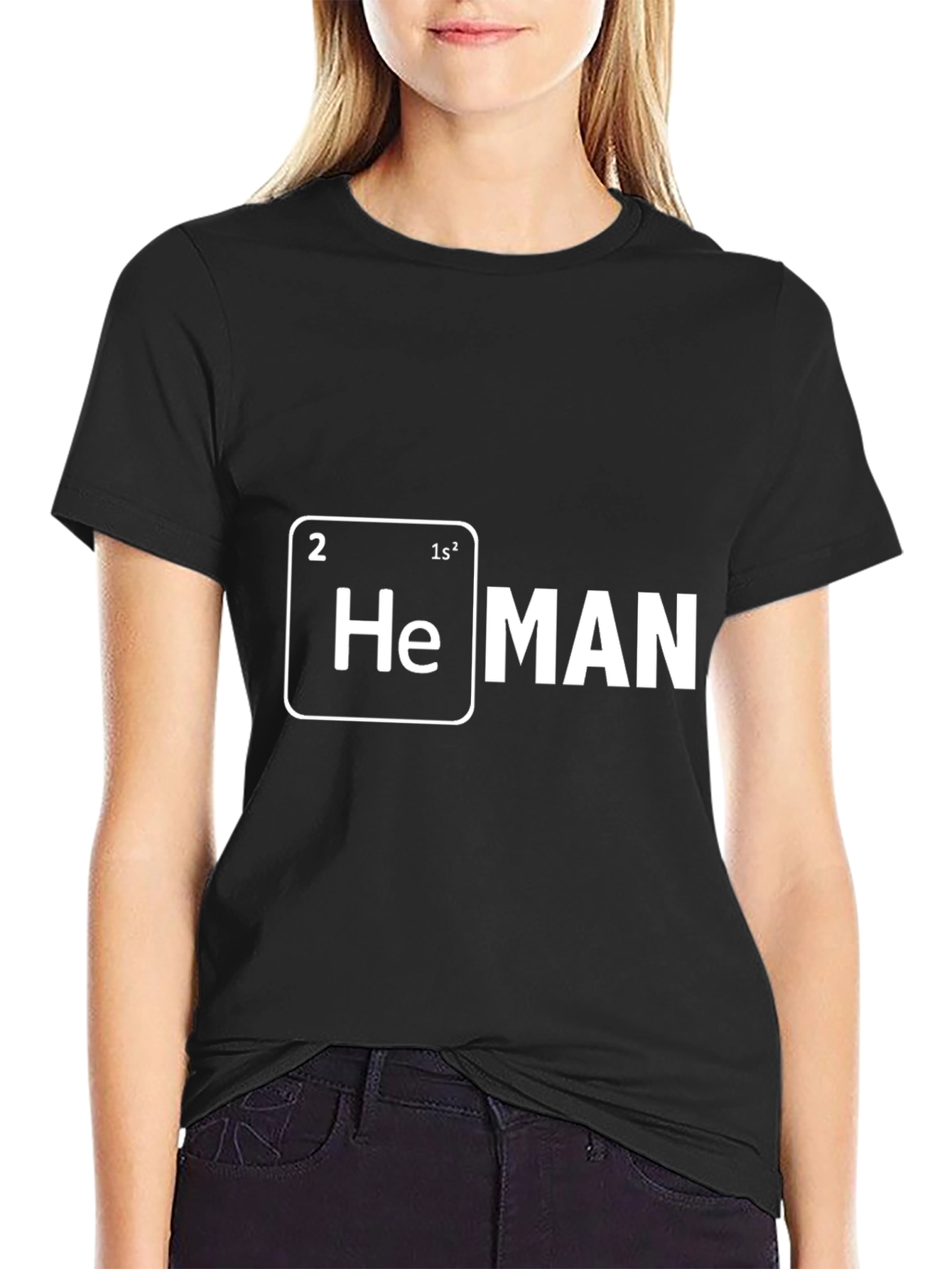 Black He MAN Periodic Table T-Shirt Funny Science Tee view 2