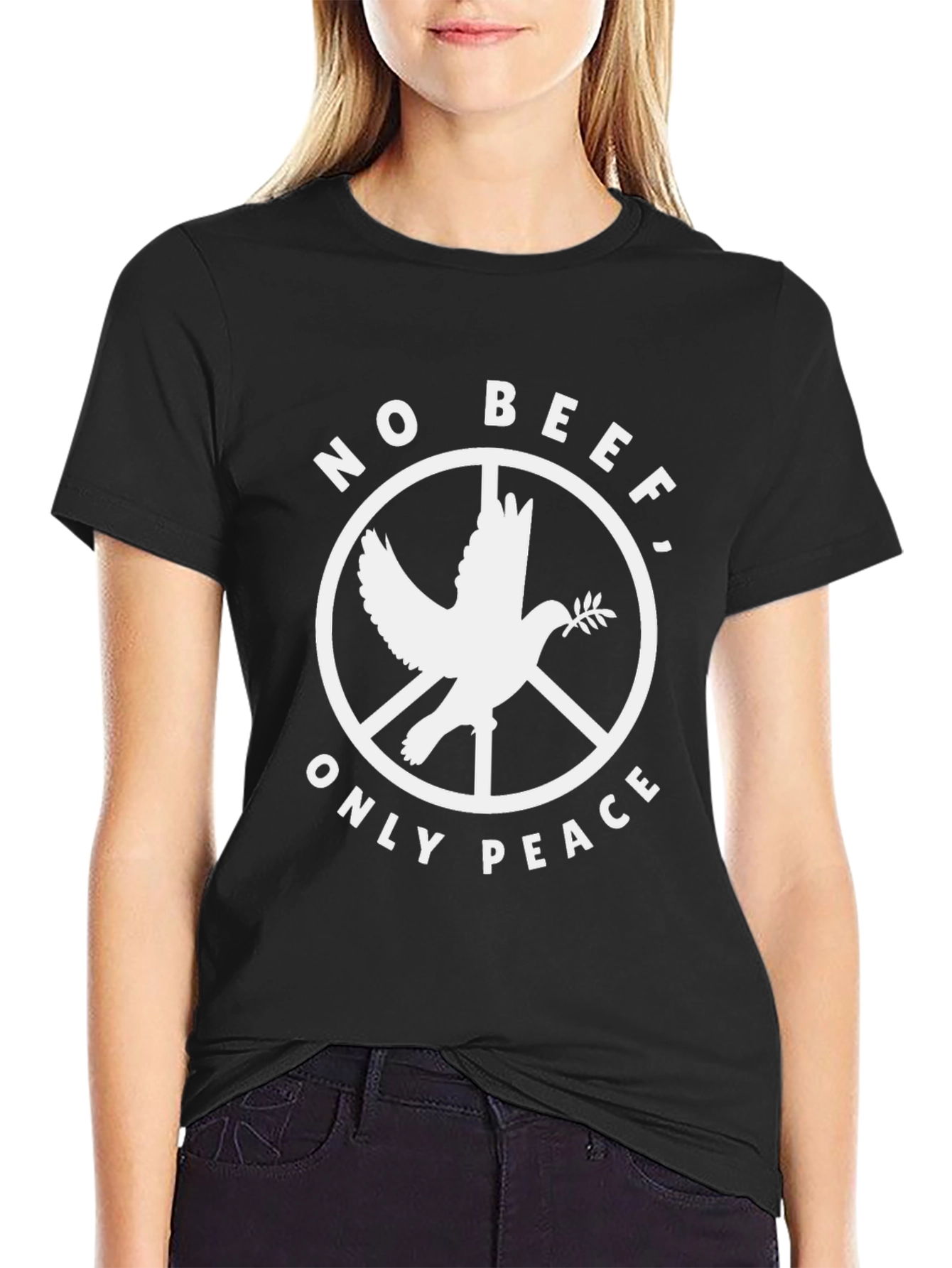 Black No Beef Only Peace Dove Graphic T-Shirt view 2