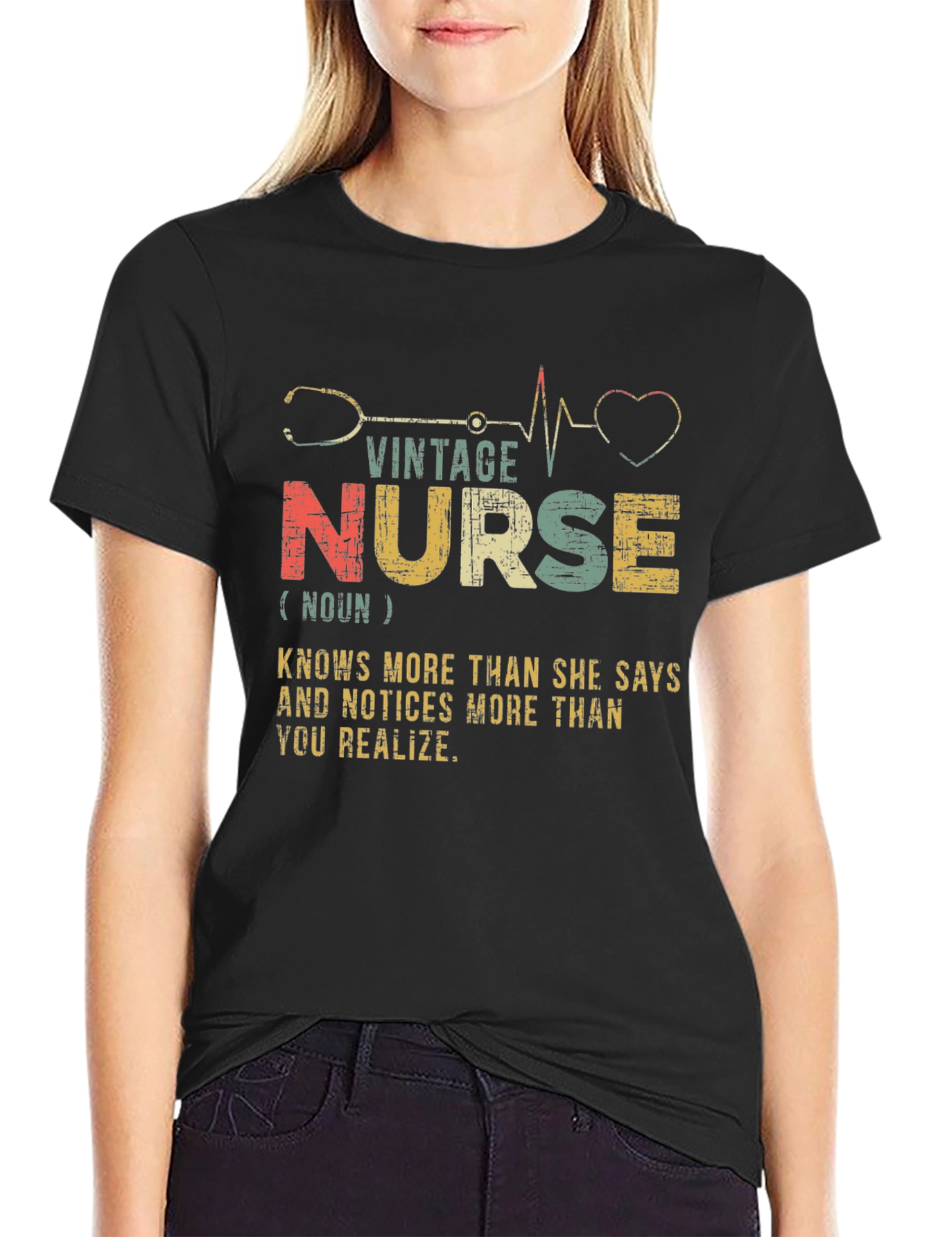 Black Vintage Nurse T-Shirt - Knows More Than She Says! view 2