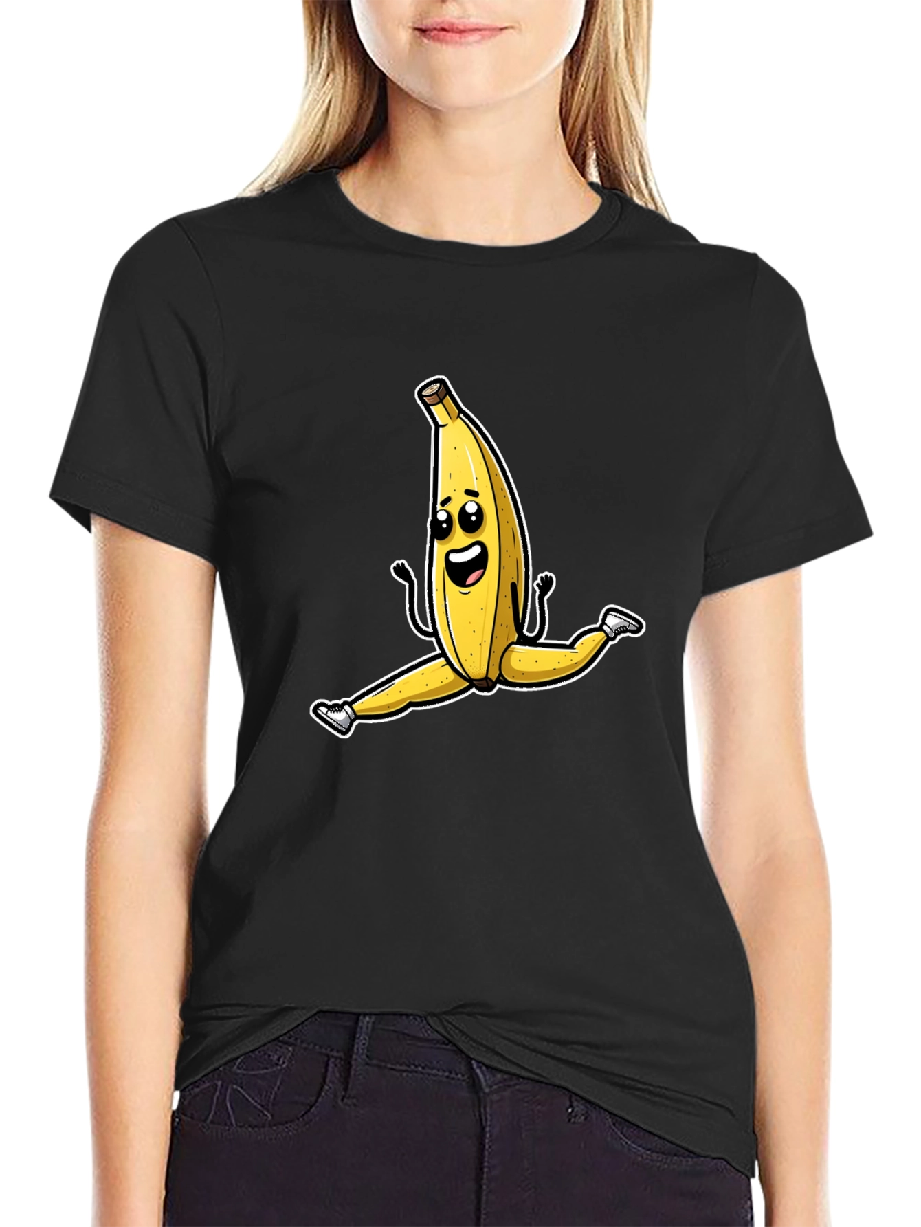 Black Banana Split T-Shirt - Funny Fruit Cartoon Tee view 2
