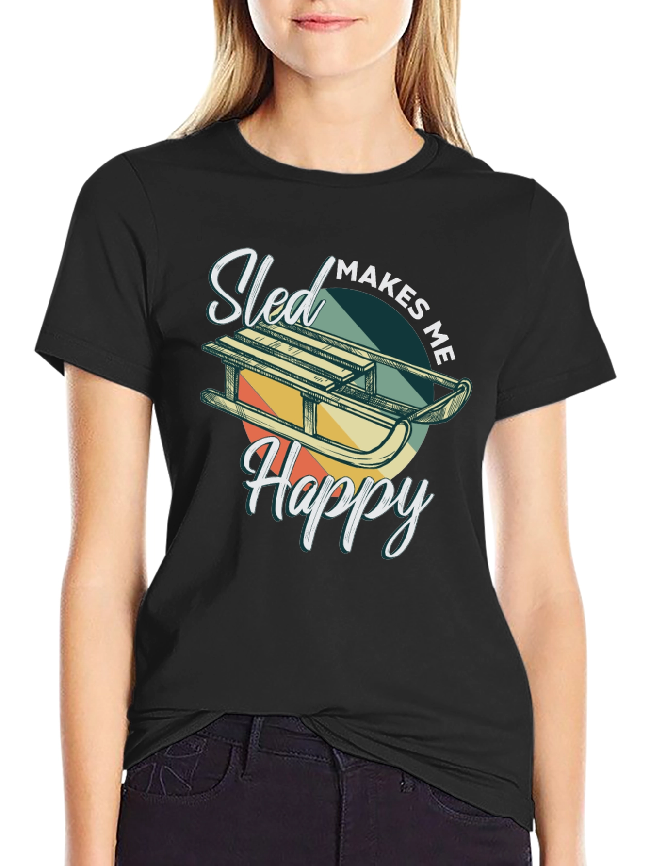 Black Sled Makes Me Happy T-Shirt view 2