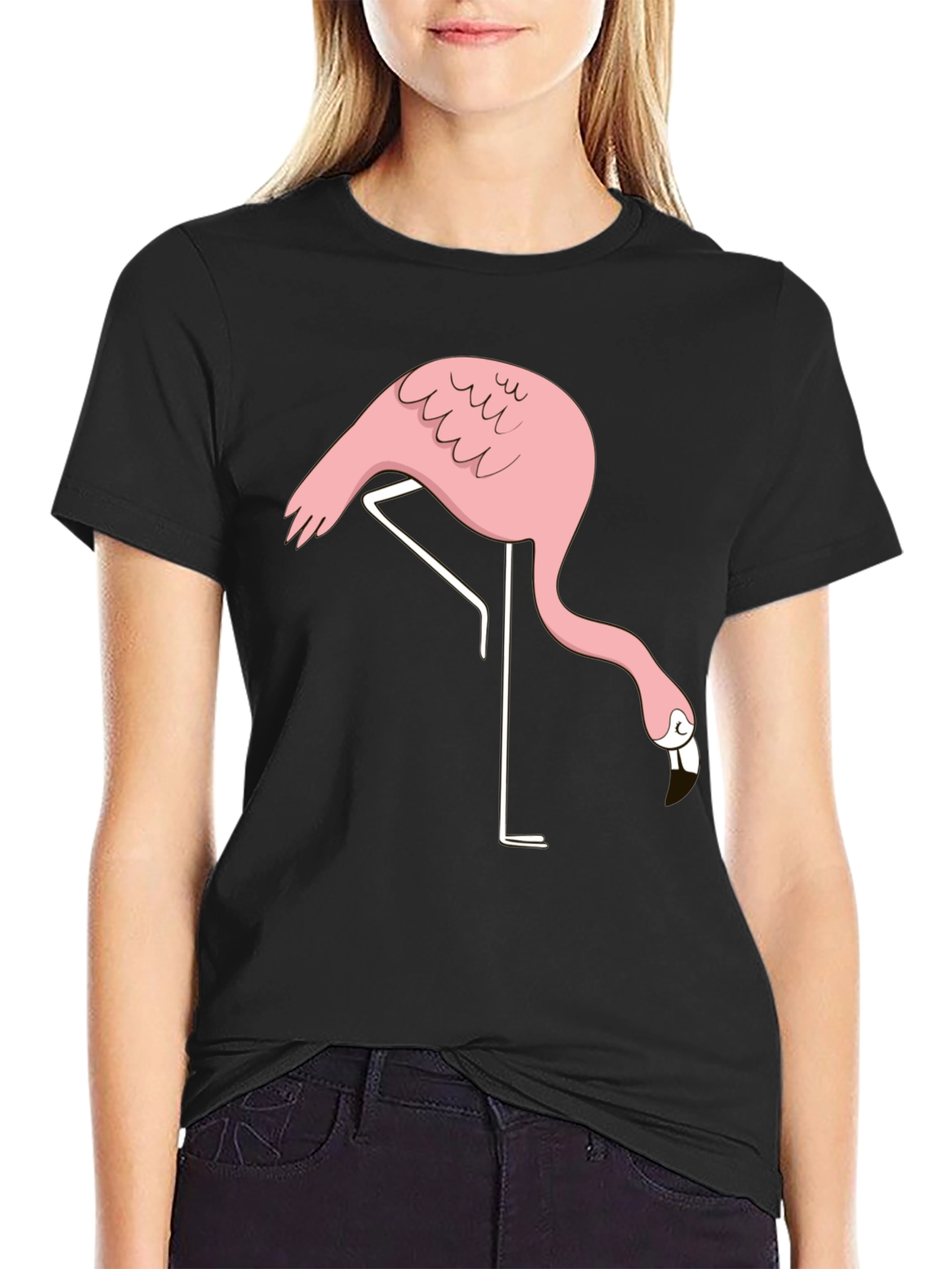 Black Black Flamingo Graphic Tee - Quirky Casual Style view 2