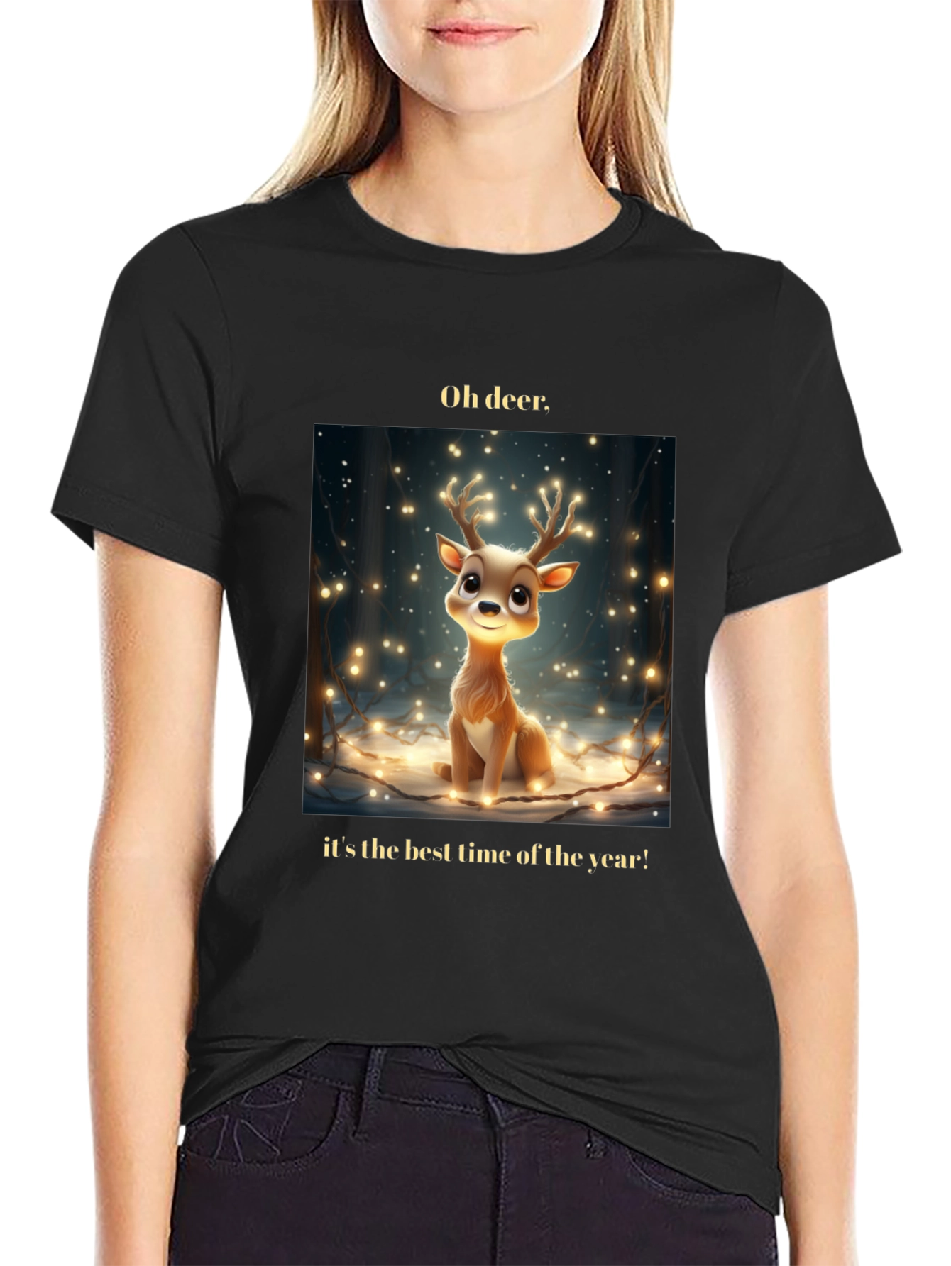 Black Oh Deer! Christmas T-Shirt - Best Time of Year view 2