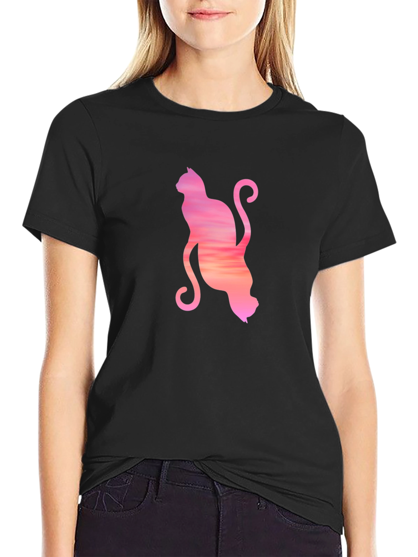 Black Sunset Cat Graphic Tee - Stylish Men's T-Shirt view 2