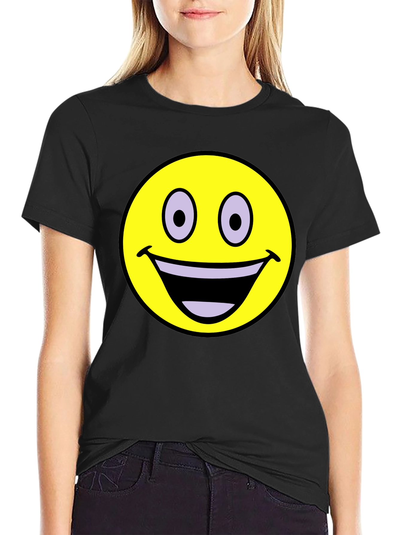 Black Smiley Face Graphic T-Shirt - Black view 2
