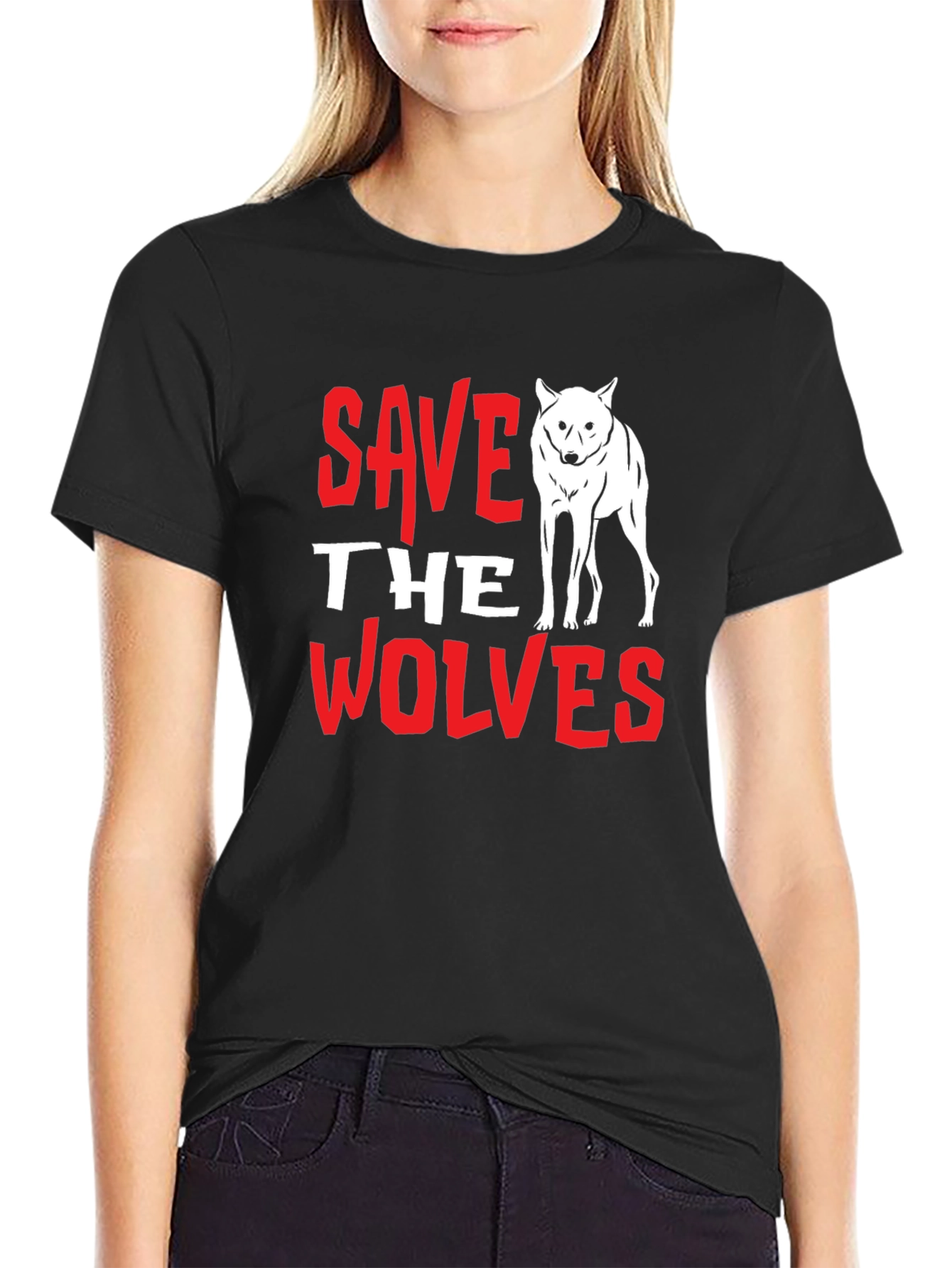 Black Save the Wolves Graphic Tee - Black view 2