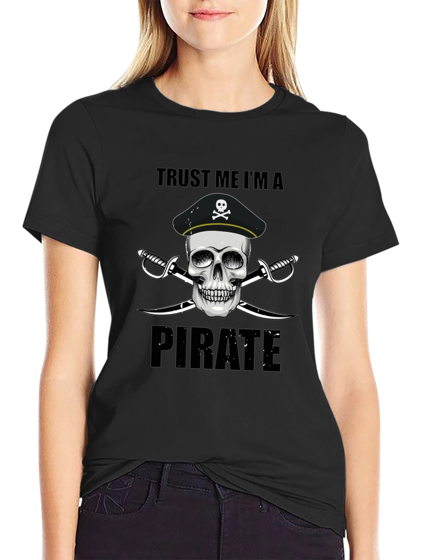 Black Trust Me I'm a Pirate Men's Black T-Shirt view 2