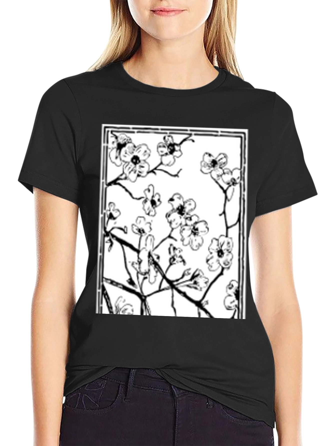 Black Floral Graphic Tee - Black Cotton Shirt view 2