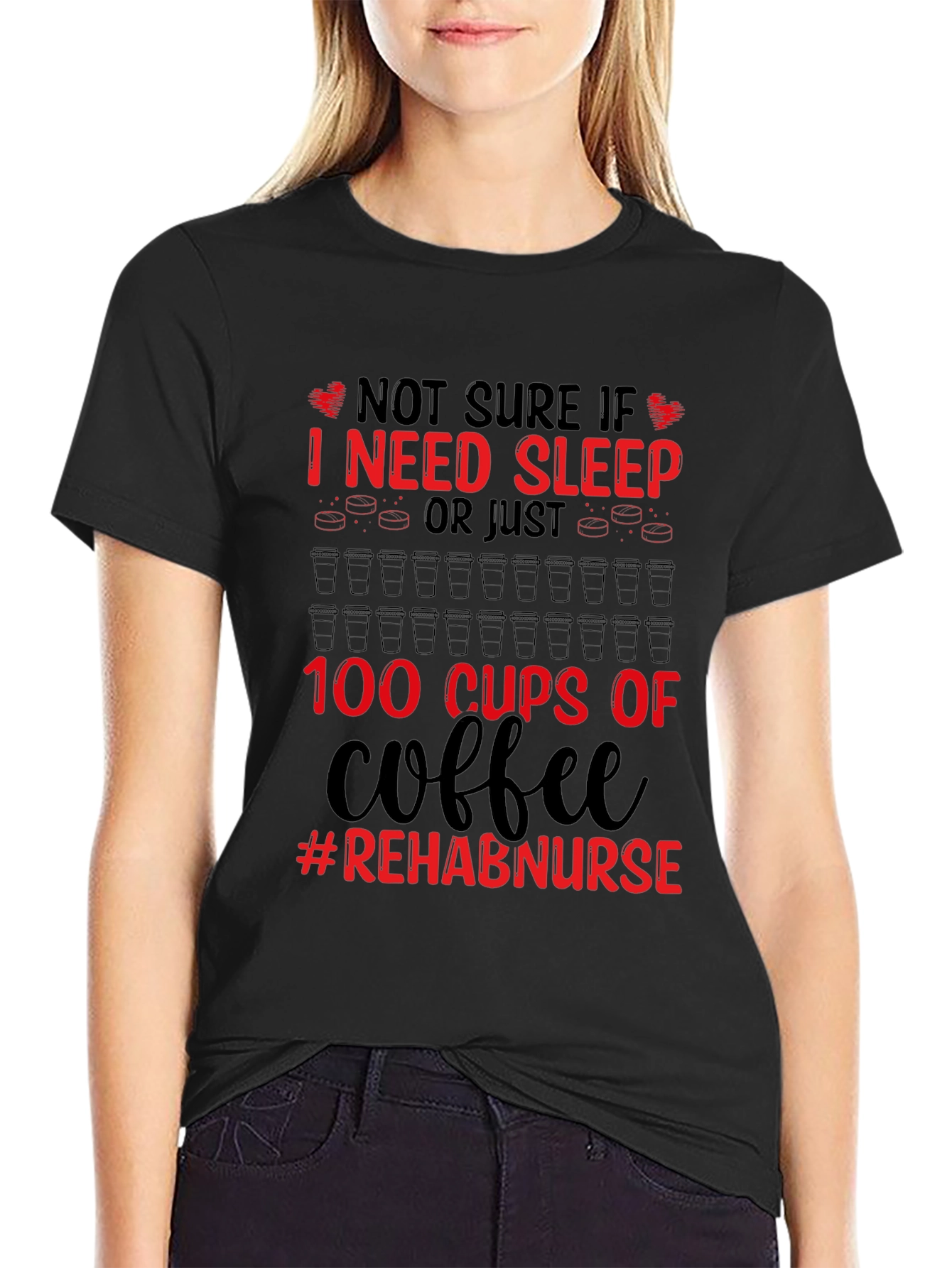 Black Rehab Nurse Coffee T-Shirt view 2