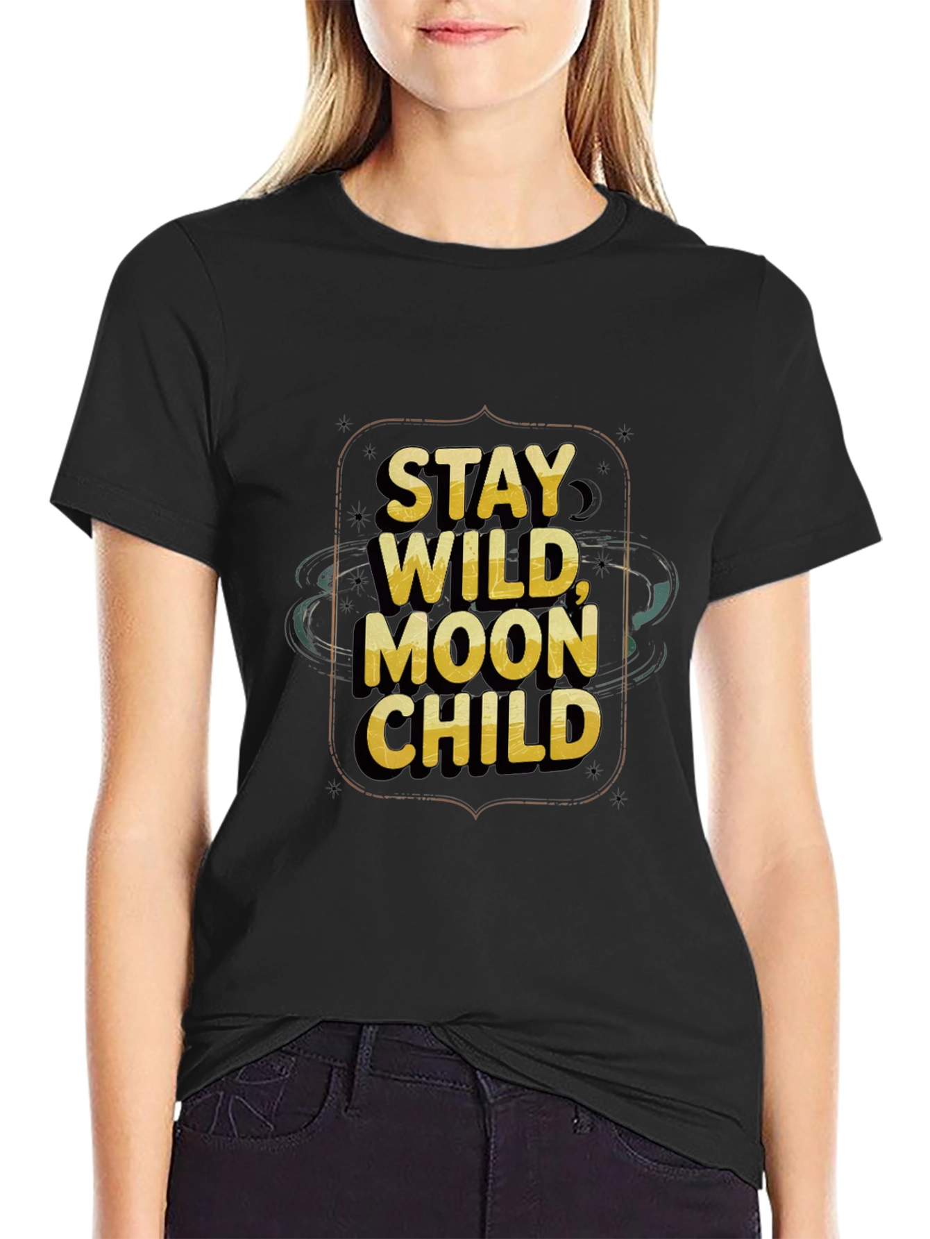 Black Stay Wild Moon Child Black Graphic Tee view 2