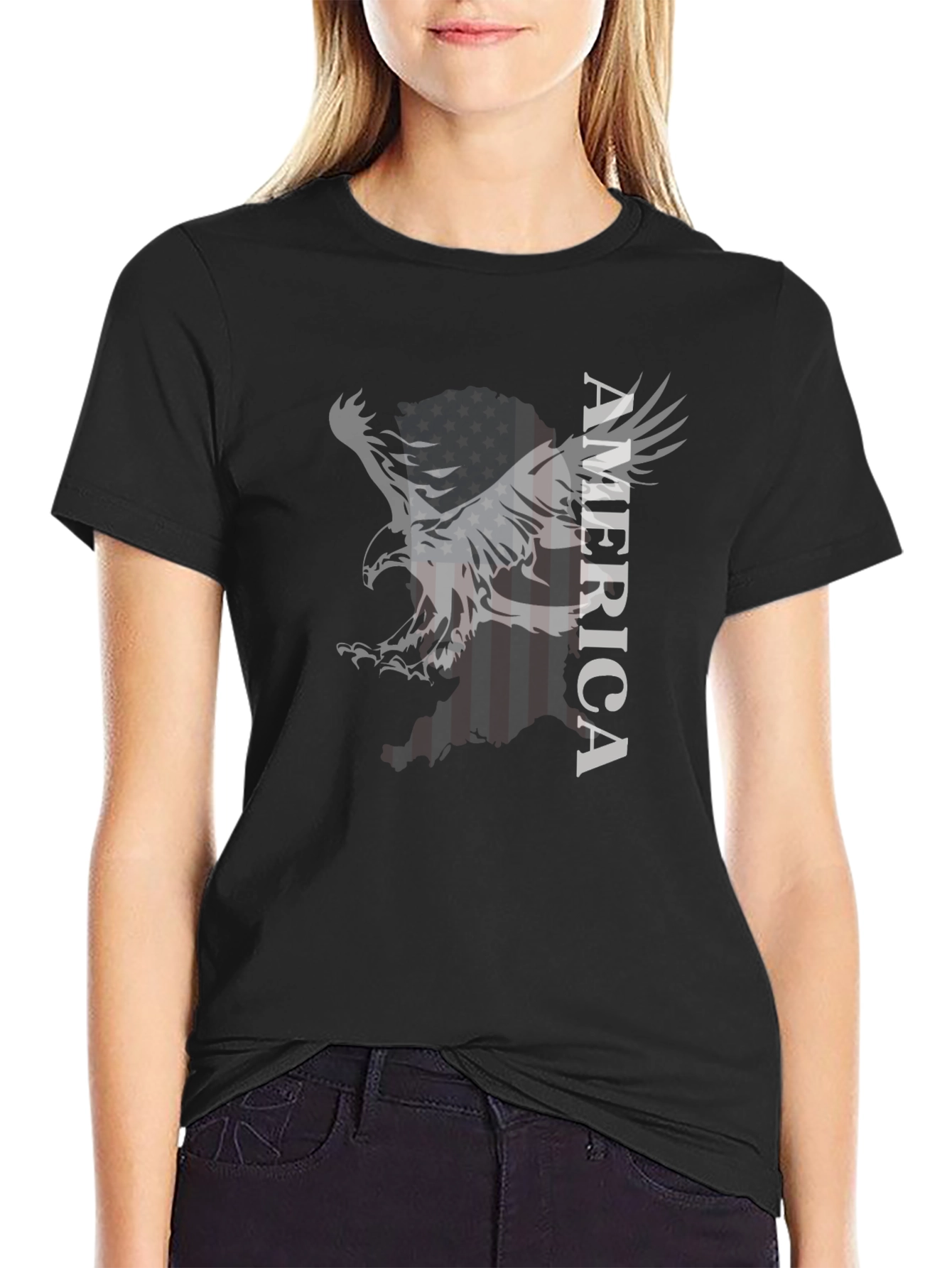 Black American Eagle Graphic Print T-Shirt view 2