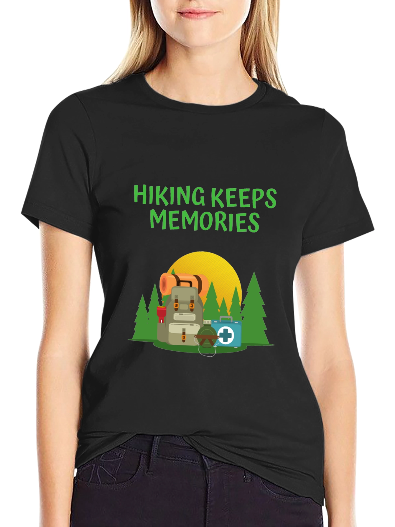 Black Hiking Keeps Memories Graphic T-Shirt view 2