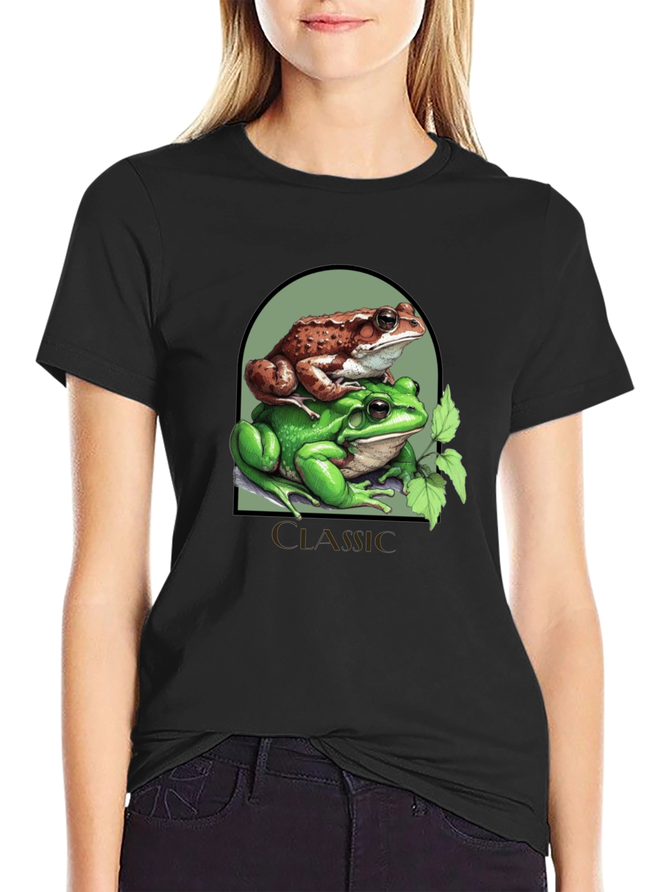Black Classic Frog Stack T-Shirt - Novelty Graphic Tee view 2