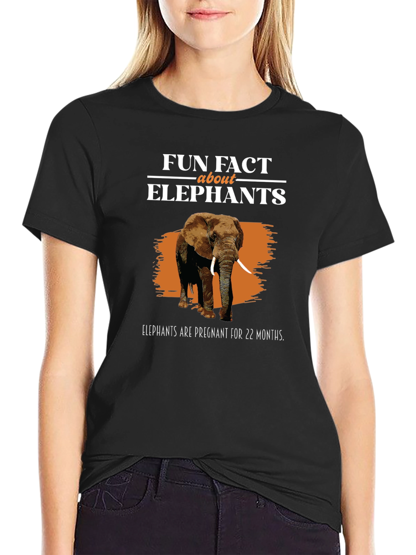 Black Fun Fact About Elephants Graphic T-Shirt view 2