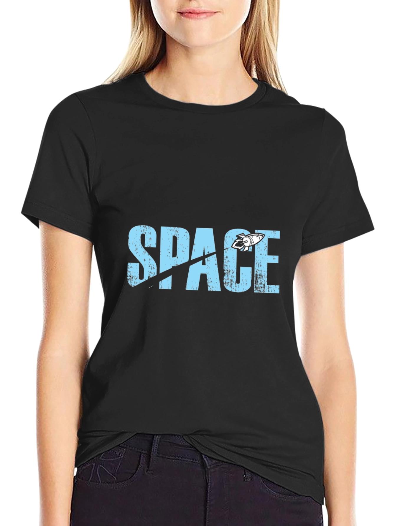 Black Space Rocket Graphic T-Shirt - Black view 2