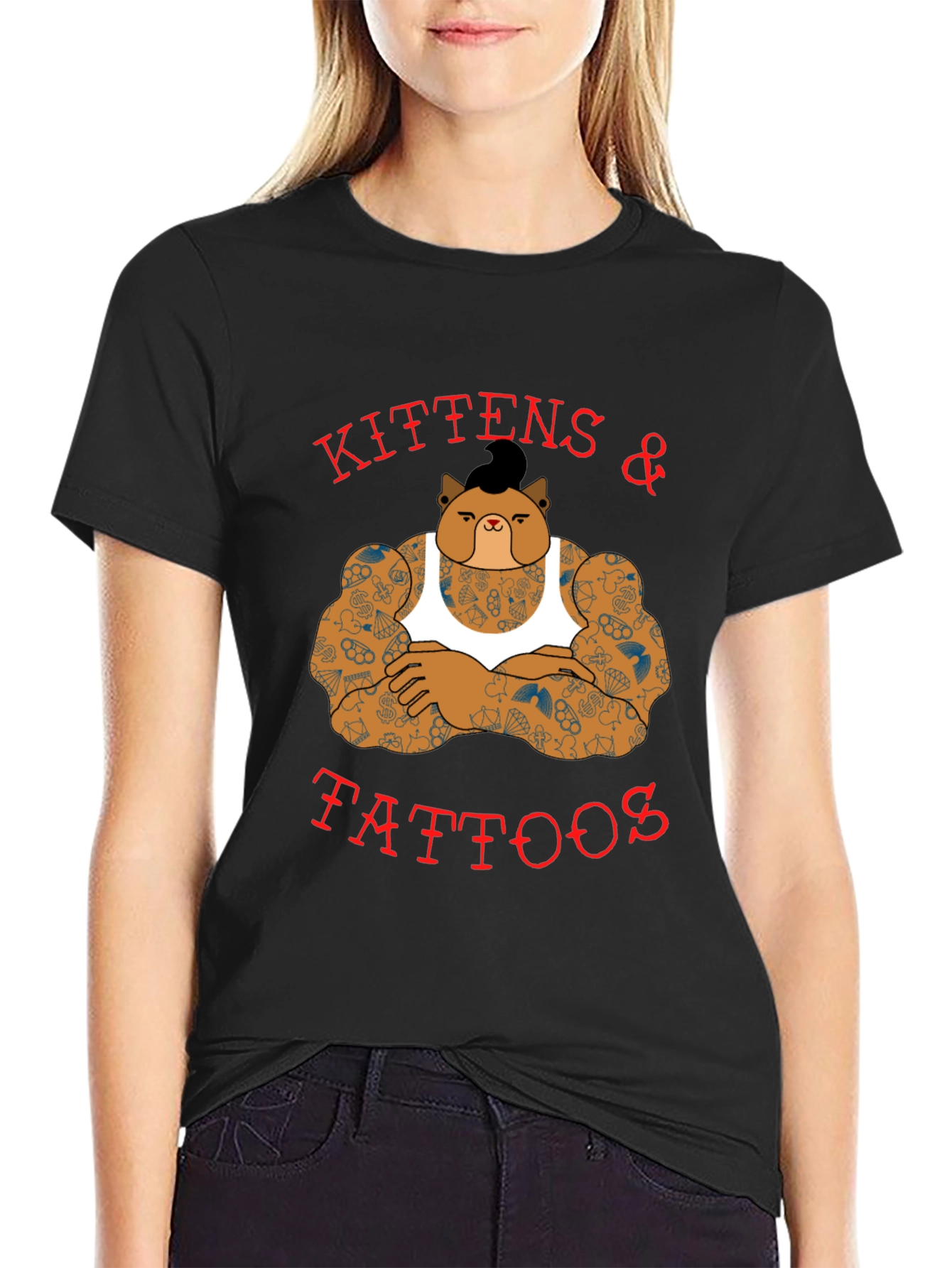 Black Kittens & Tattoos Graphic T-Shirt - Black view 2