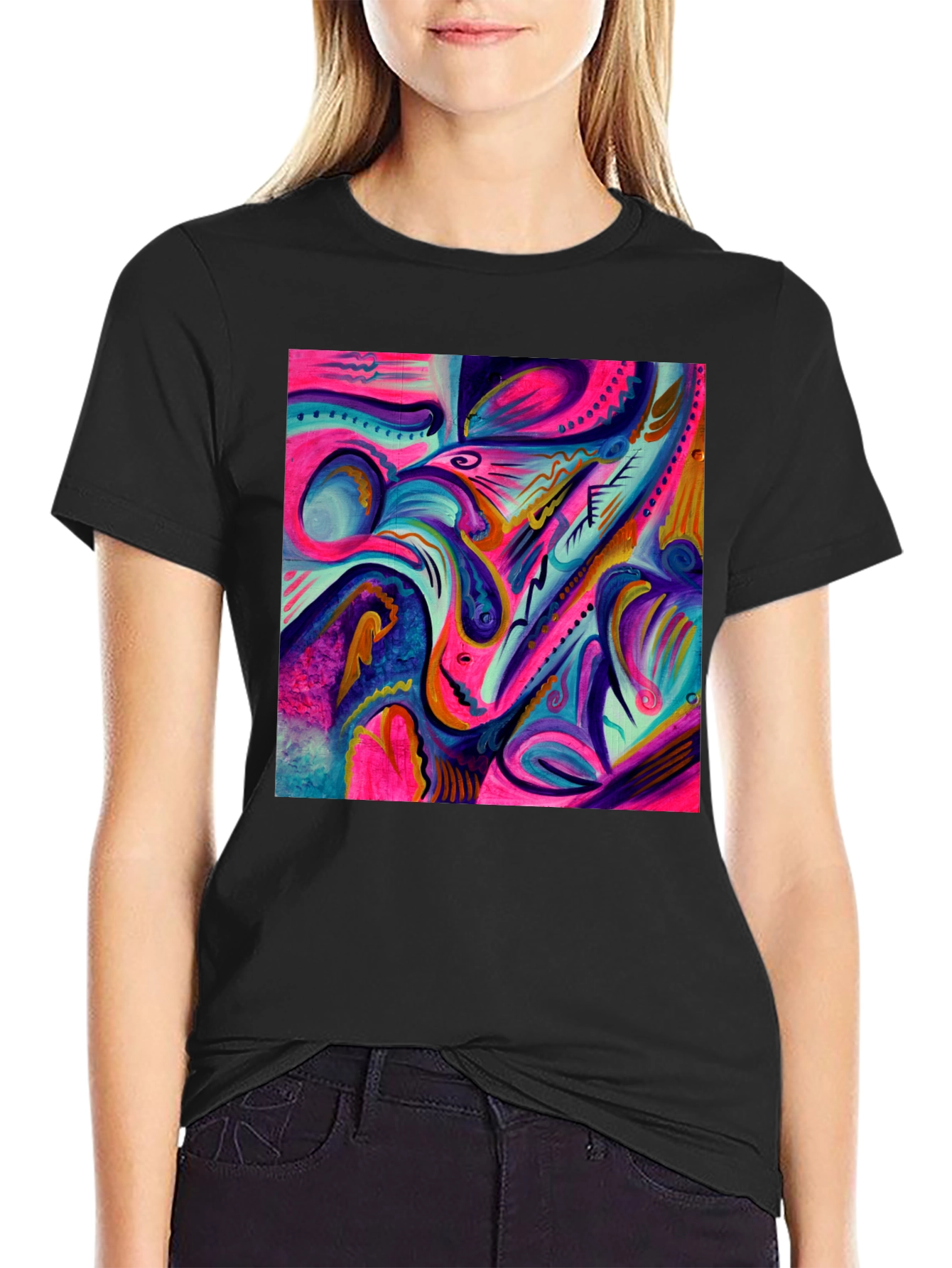 Black Abstract Art Printed Black T-Shirt view 2