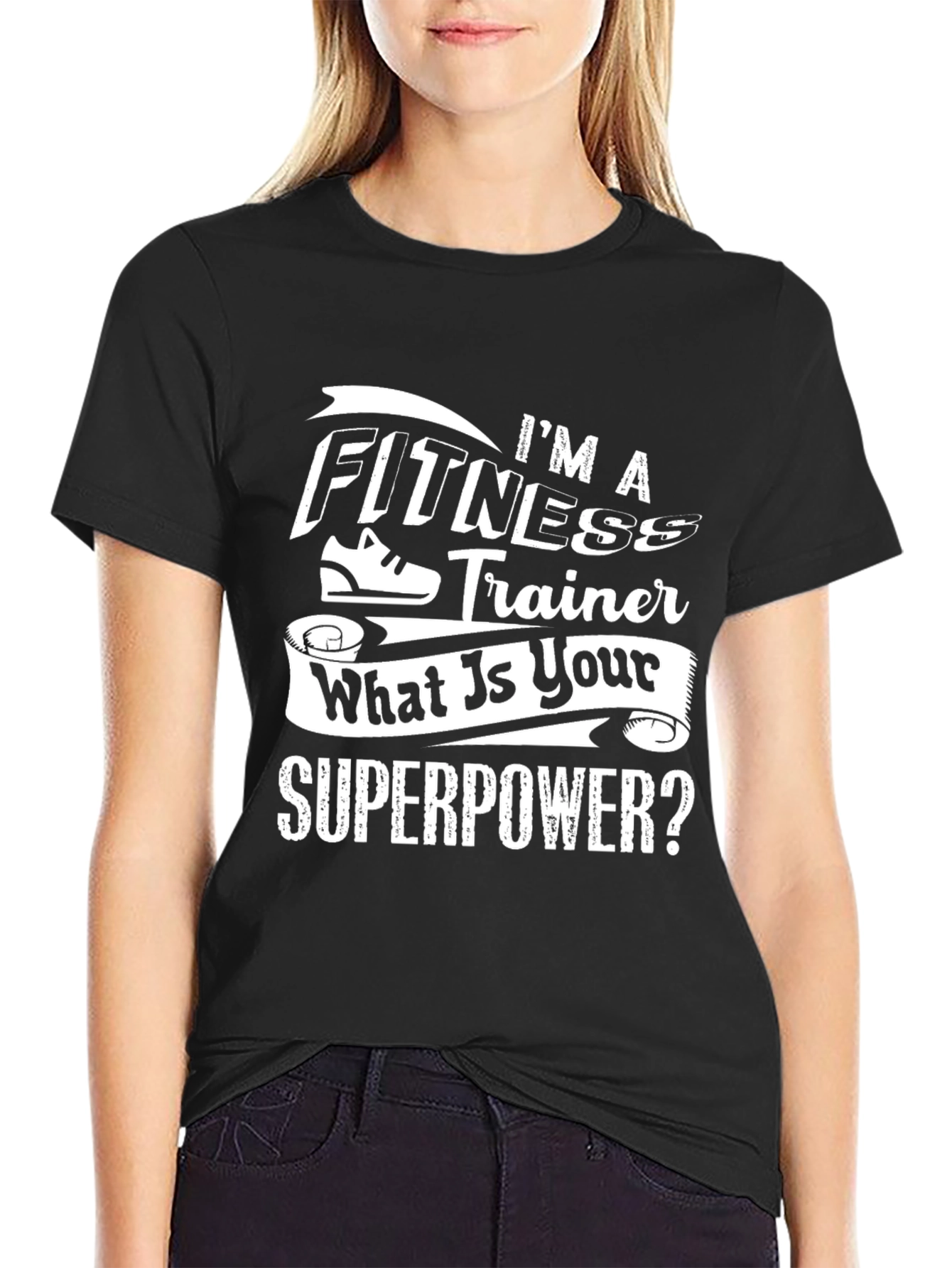 Black Fitness Trainer Superpower T-Shirt - Workout Motivation view 2