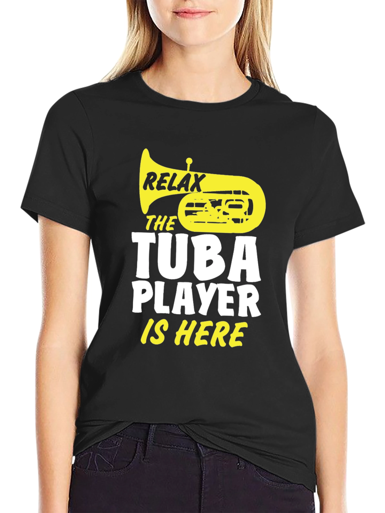 Black Relax, Tuba Player Is Here Black Graphic Tee view 2