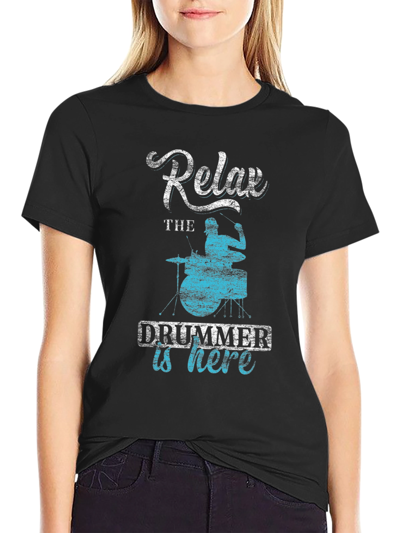 Black Relax, The Drummer Is Here - Black T-Shirt view 2
