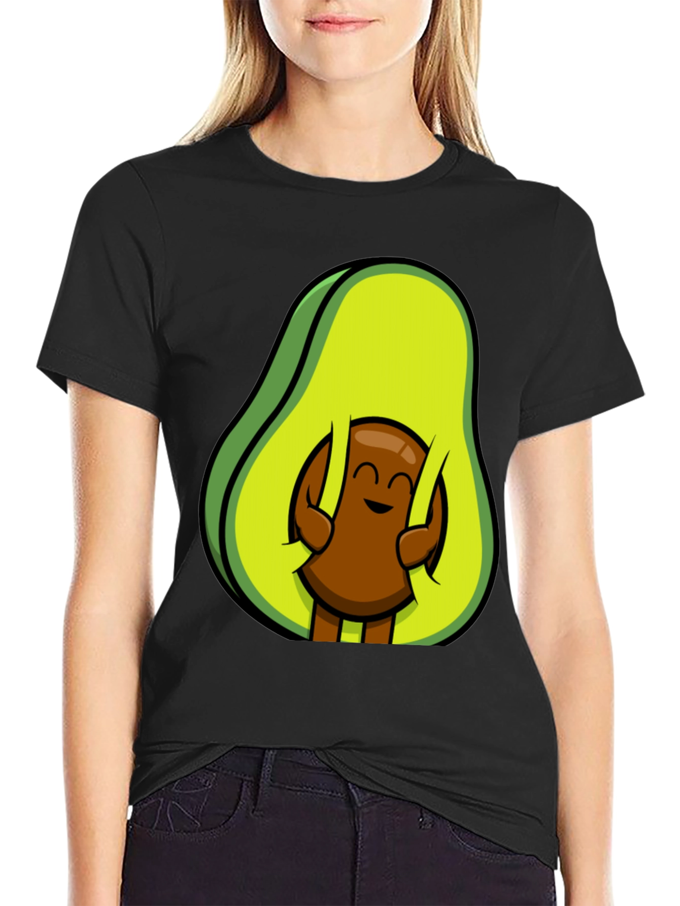 Black Funny Avocado Hugging Seed T-Shirt view 2