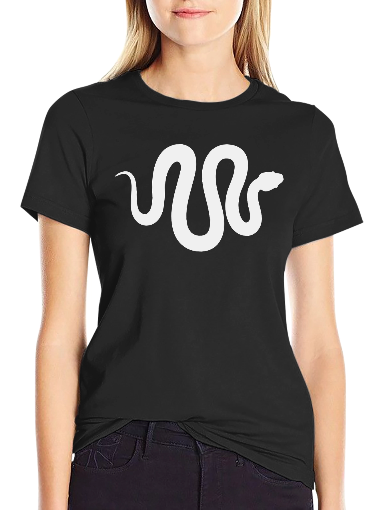 Black Men's Black T-Shirt with White Snake Graphic view 2