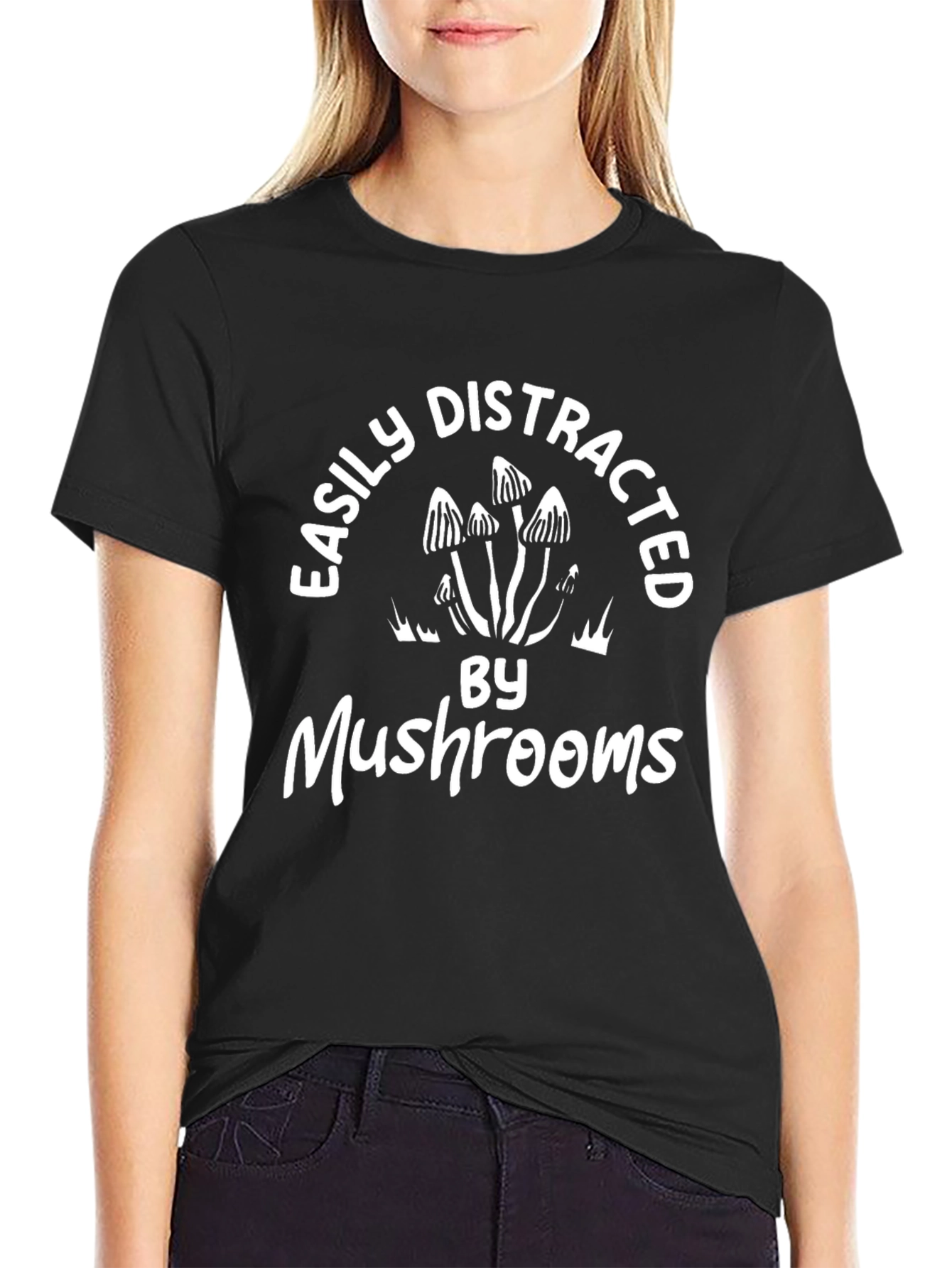 Black Easily Distracted By Mushrooms Graphic Tee view 2