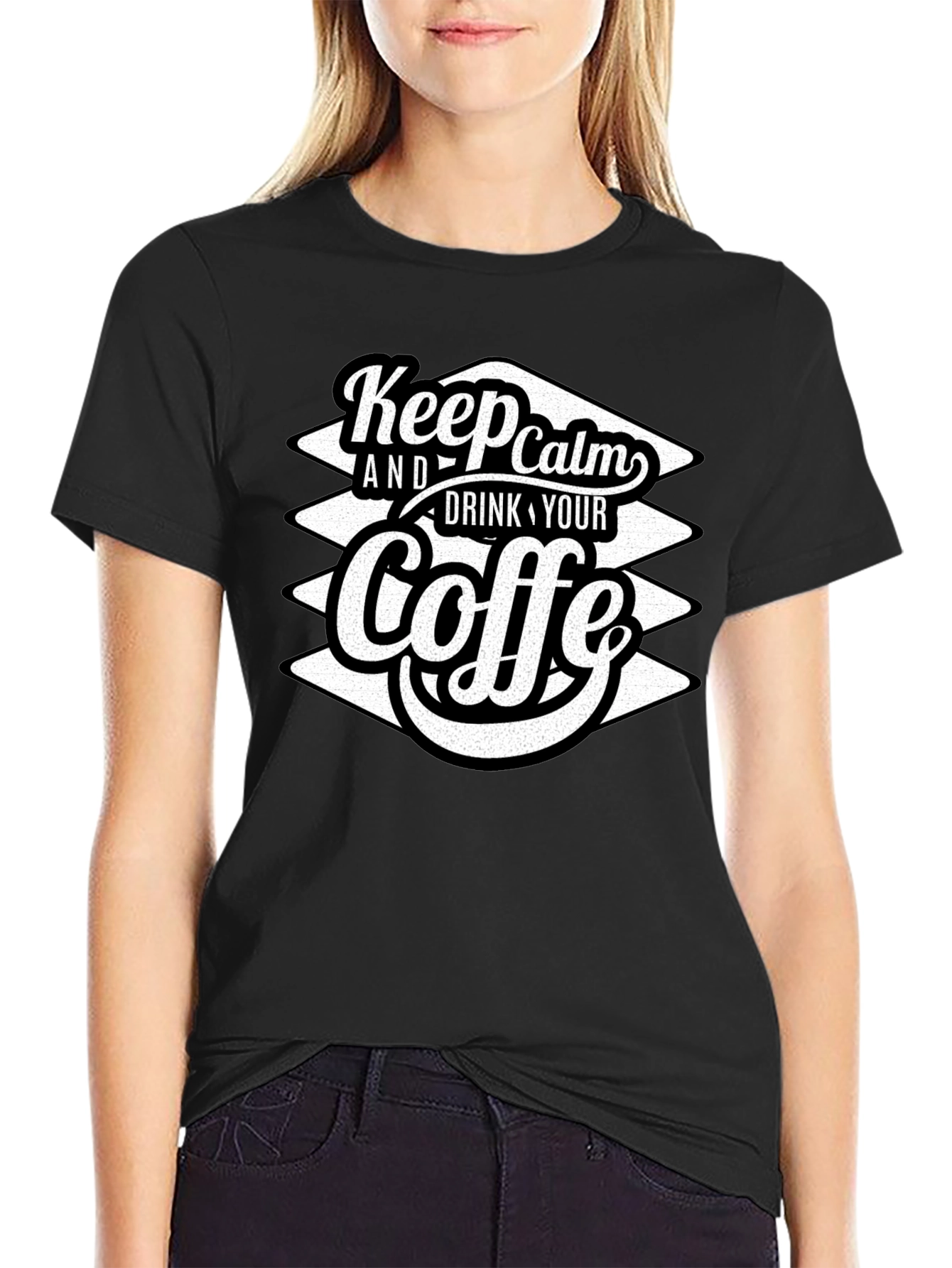 Black Keep Calm and Drink Your Coffe T-Shirt view 2