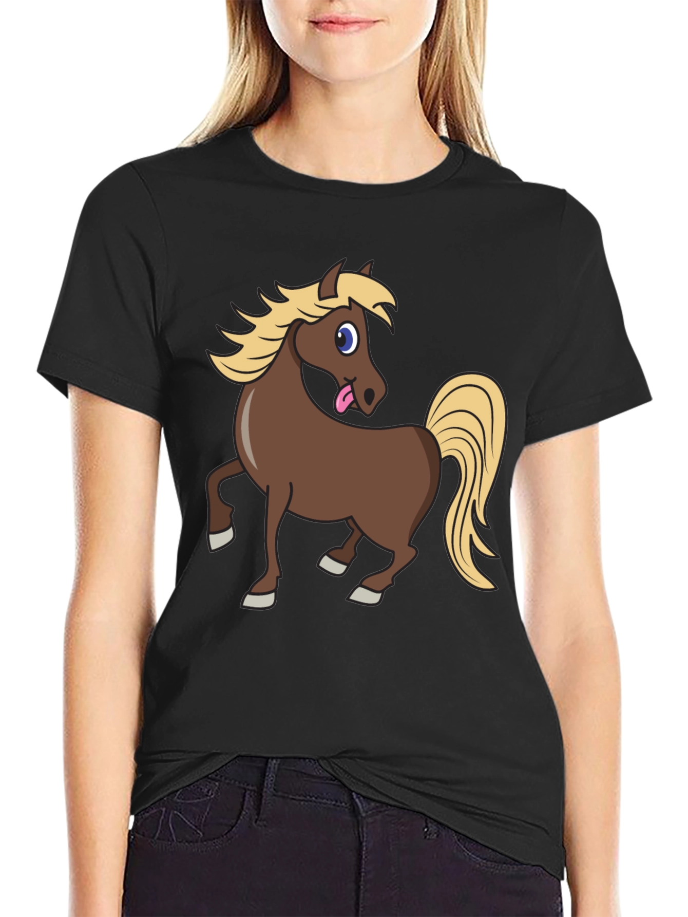 Black Funny Horse Tongue Out Black T-Shirt view 2