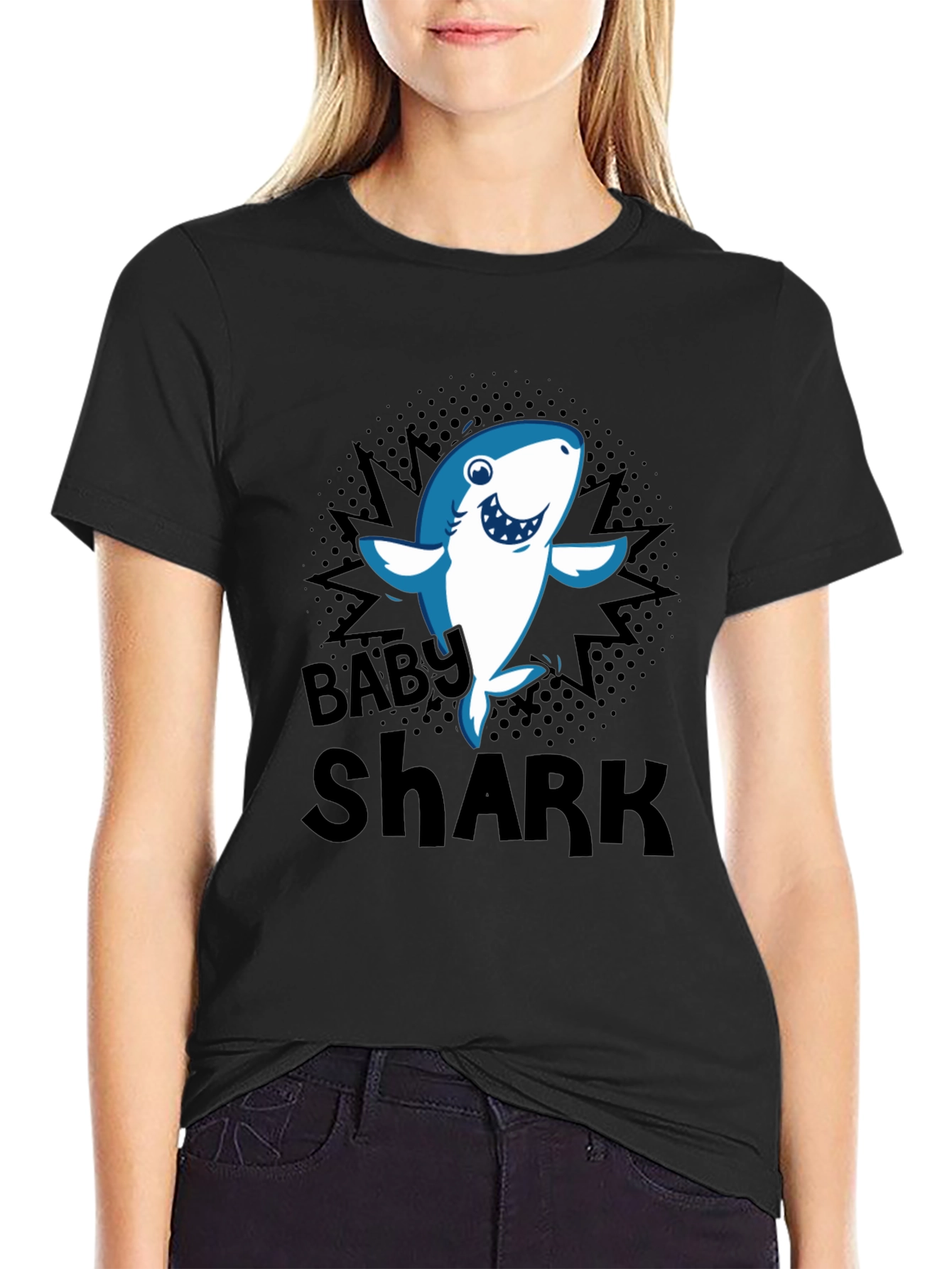 Black Baby Shark Graphic T-Shirt - Black Cotton Blend view 2