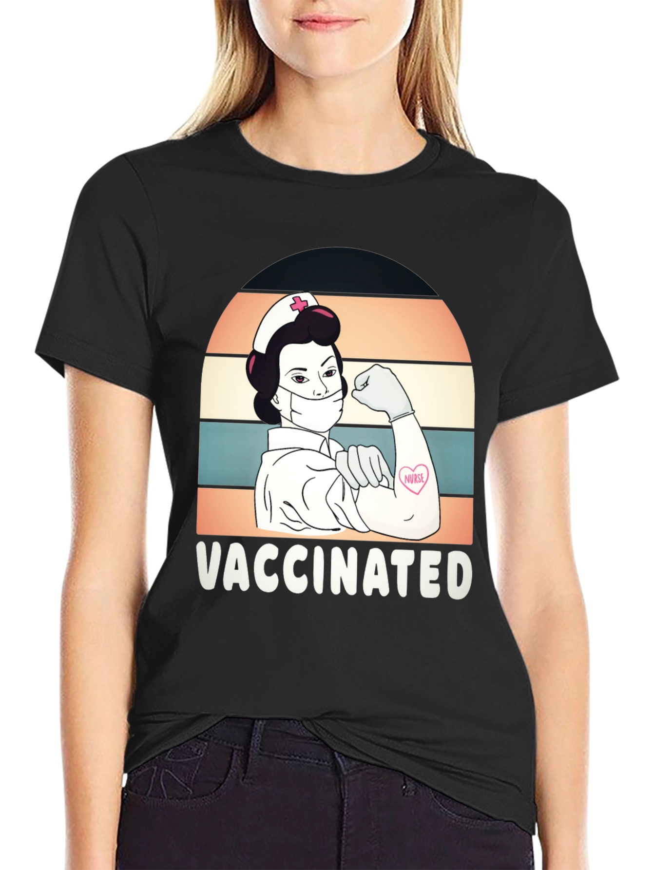 Black Vaccinated Nurse Graphic T-Shirt view 2