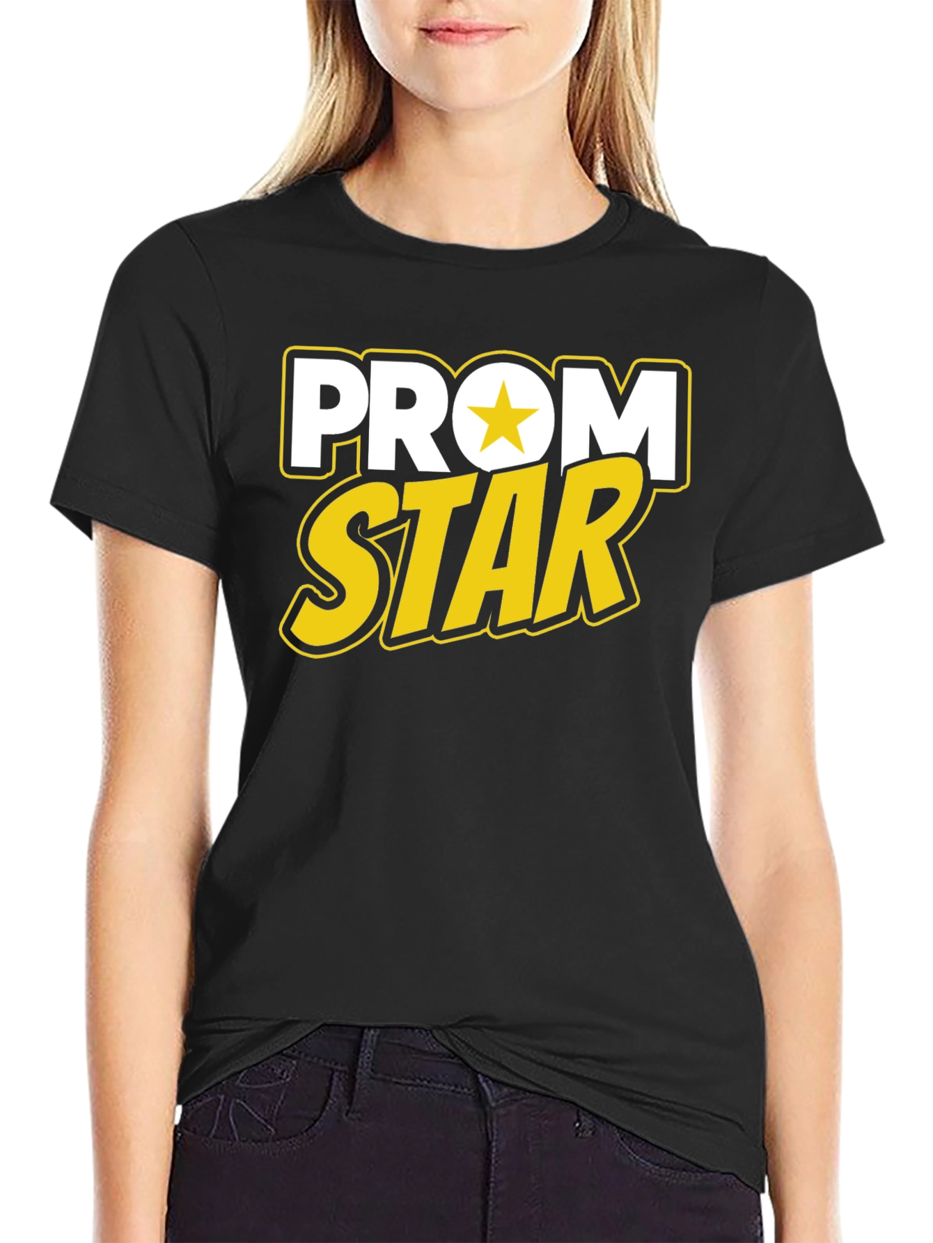Black Prom Star Graphic Tee - Black Cotton T-Shirt view 2