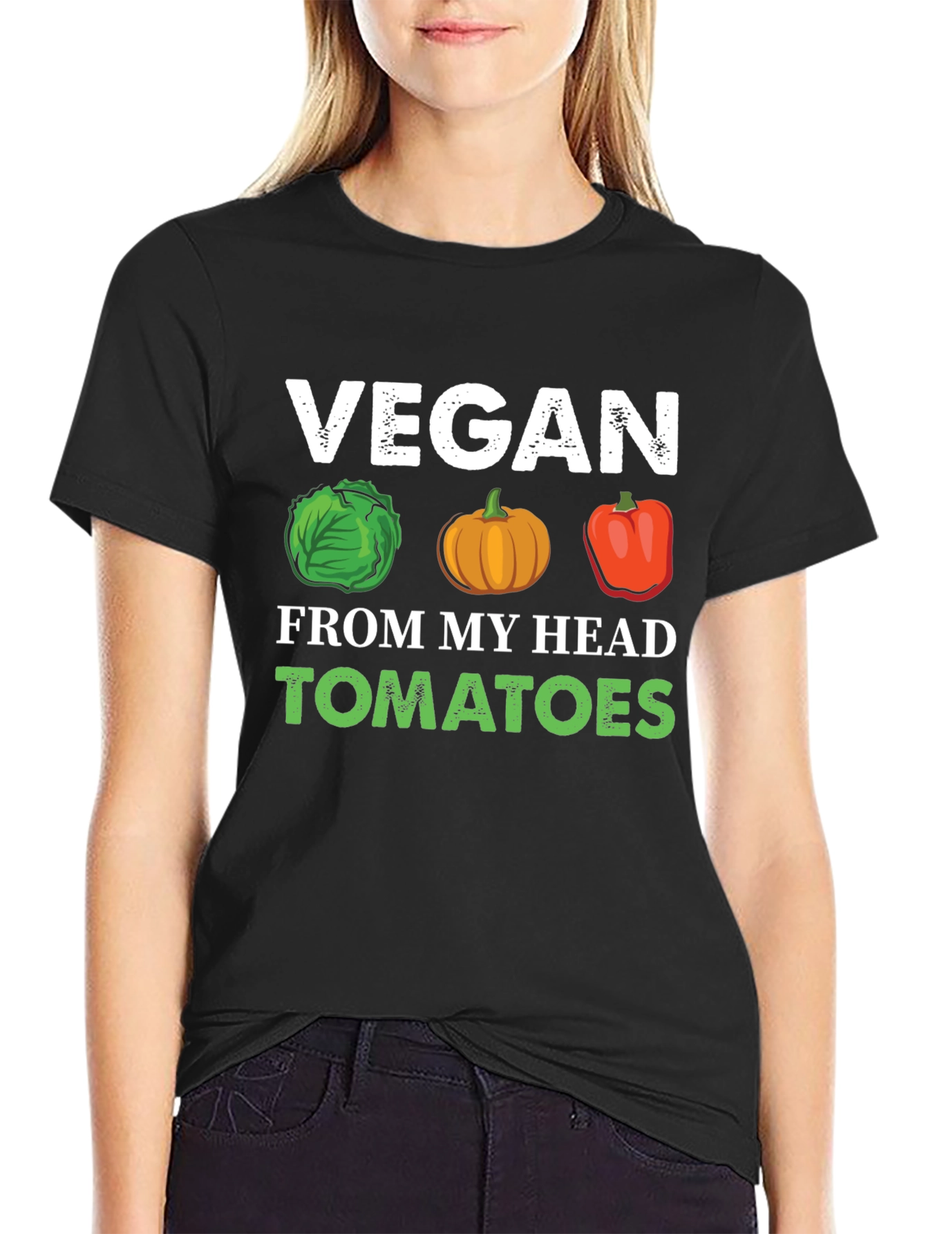 Black Vegan From My Head Tomatoes T-Shirt view 2