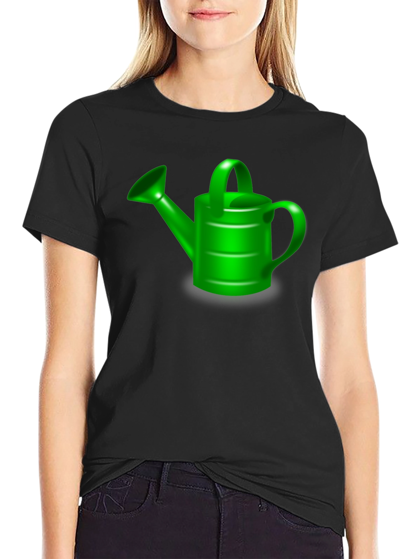 Black Green Watering Can Graphic Tee - Black Cotton T-Shirt view 2