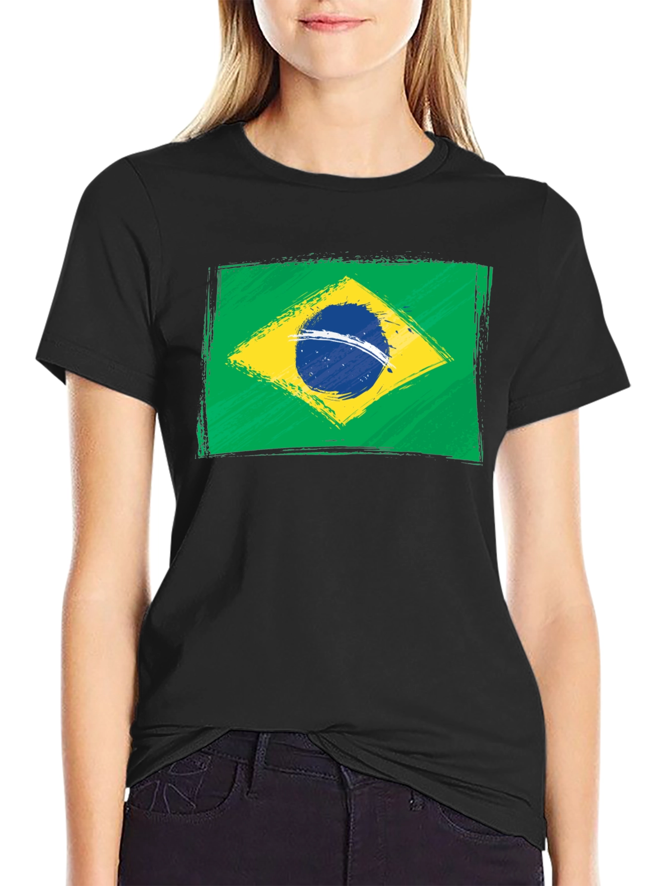 Black Brazil Flag Graphic T-Shirt - Black view 2