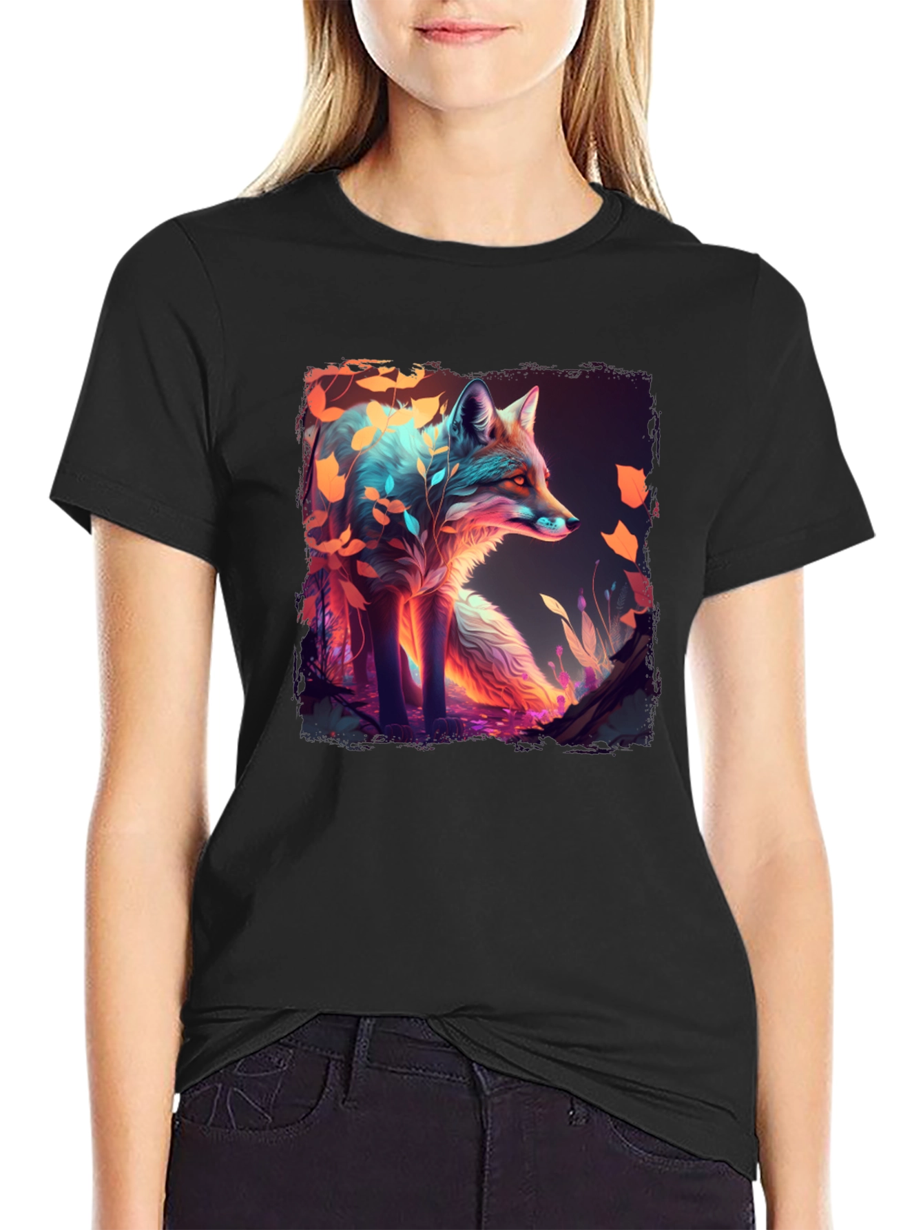Black Mystic Fox Graphic T-Shirt - Unique Design view 2