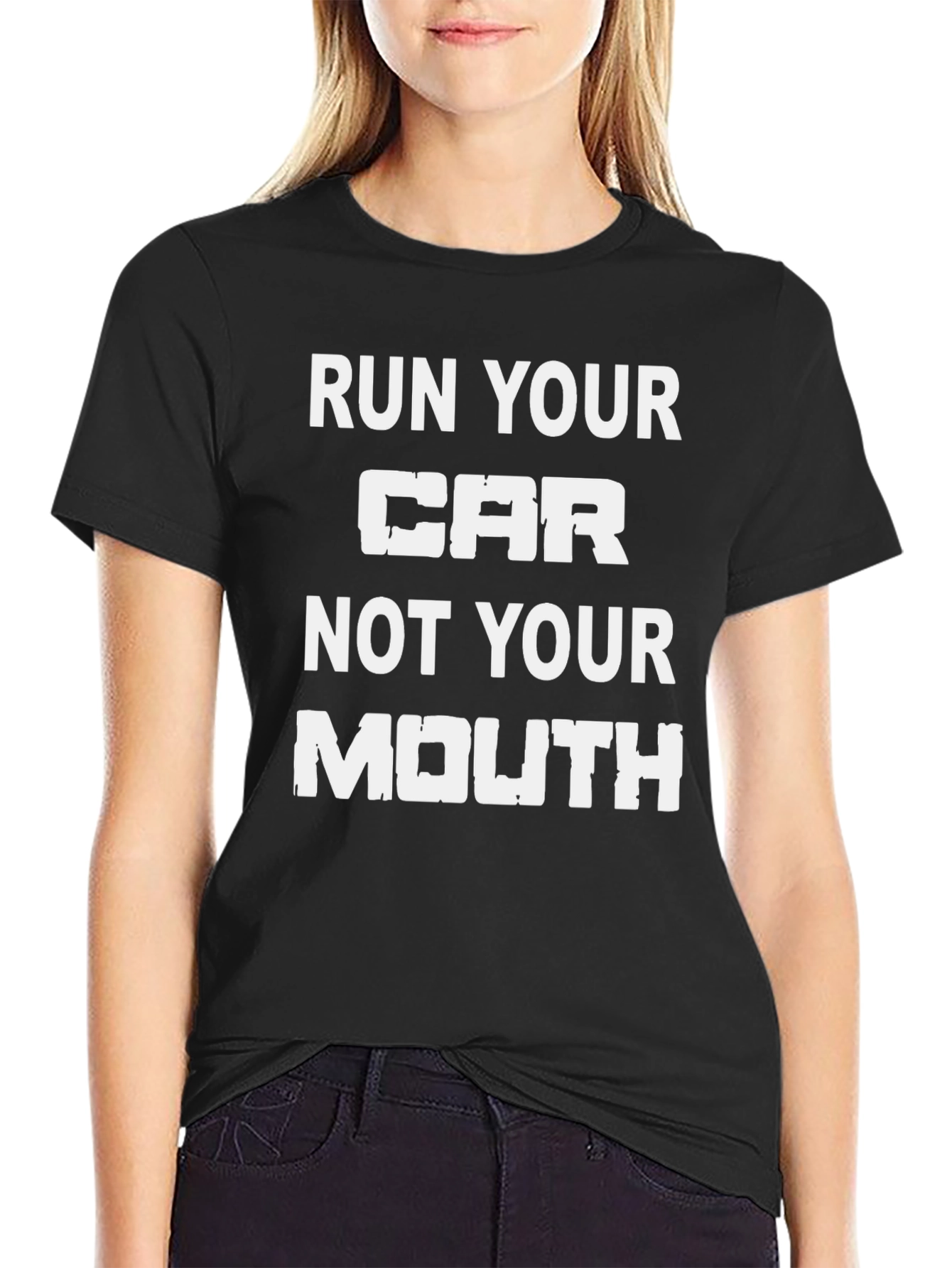 Black Run Your Car Not Your Mouth Graphic Tee view 2
