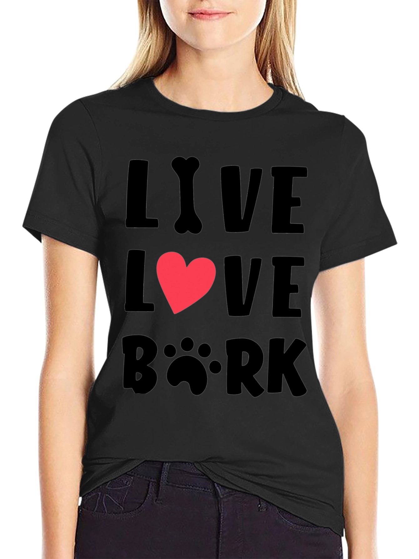 Black Live Love Bark T-Shirt - Dog Lover Tee view 2