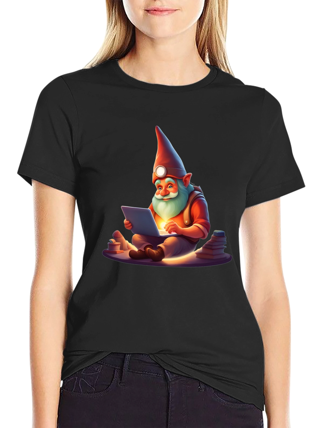 Black Gnome Techie T-Shirt - Novelty Graphic Tee view 2