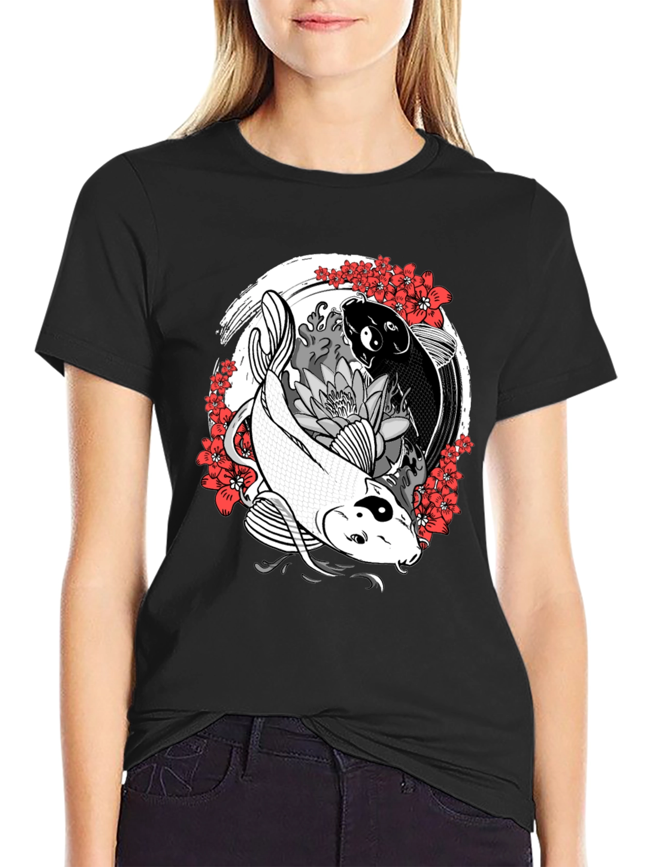 Black Yin Yang Koi Fish Graphic Tee - Harmony & Balance view 2