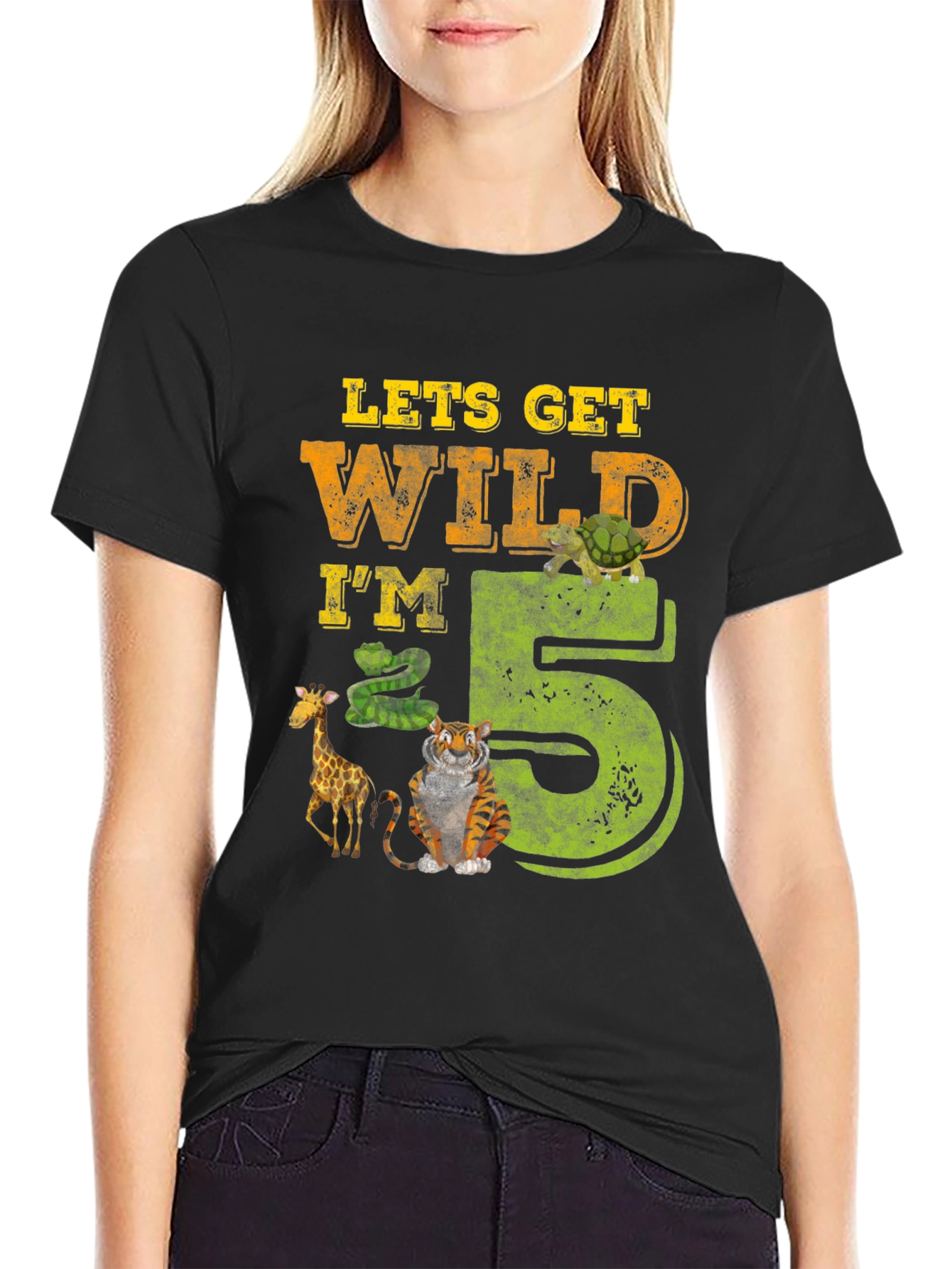 Black Lets Get Wild I'm 5 Birthday T-Shirt view 2