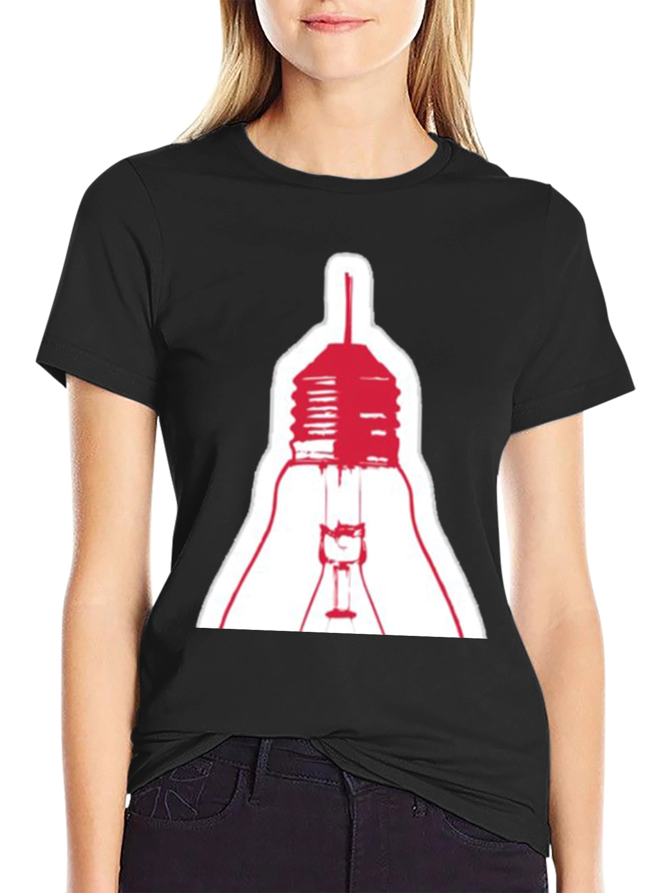 Black Men's Black T-Shirt with Lightbulb Graphic view 2