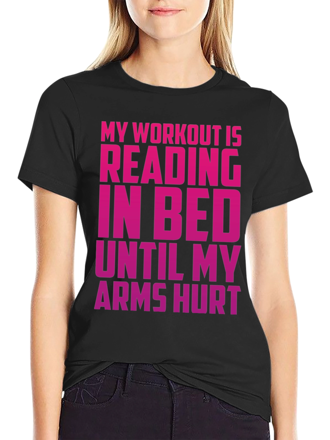 Black Funny Workout T-Shirt - Reading in Bed Tee view 2