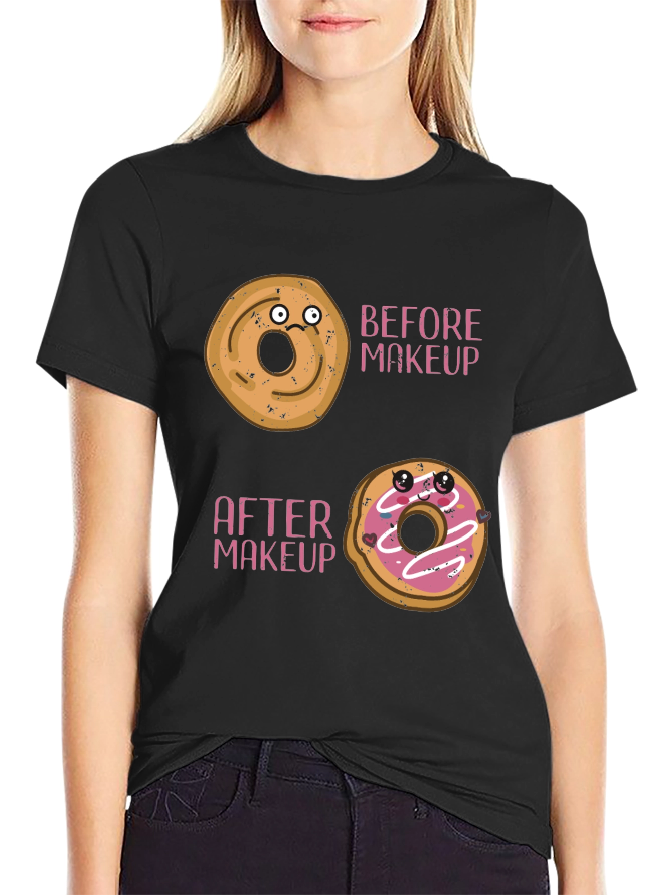 Black Funny Donut Makeup T-Shirt view 2