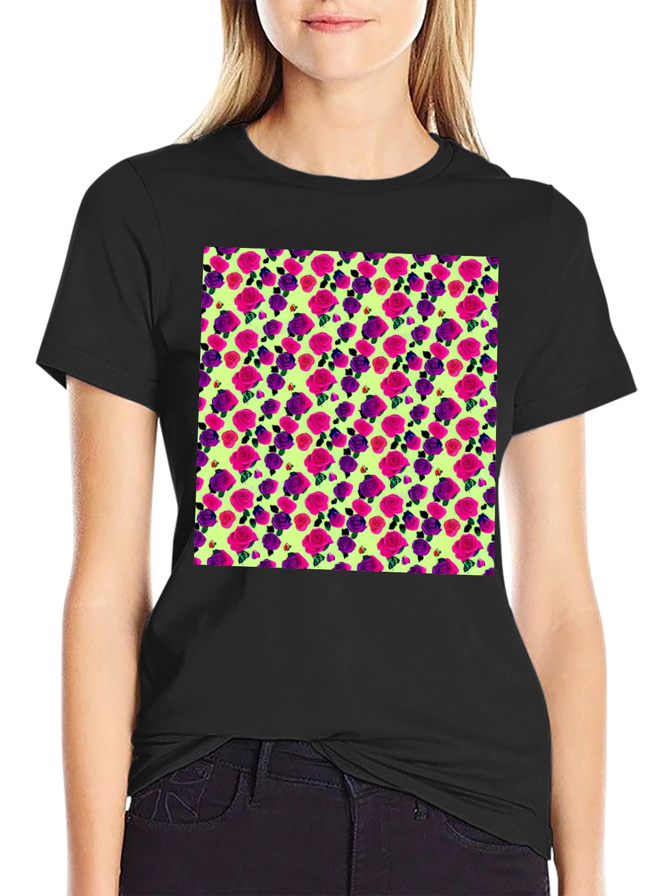 Black Floral Roses T-Shirt view 2