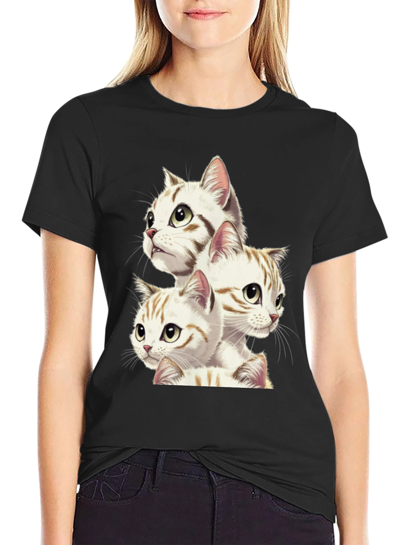 Black Cool Cats Graphic Tee - Purrfect Style! view 2