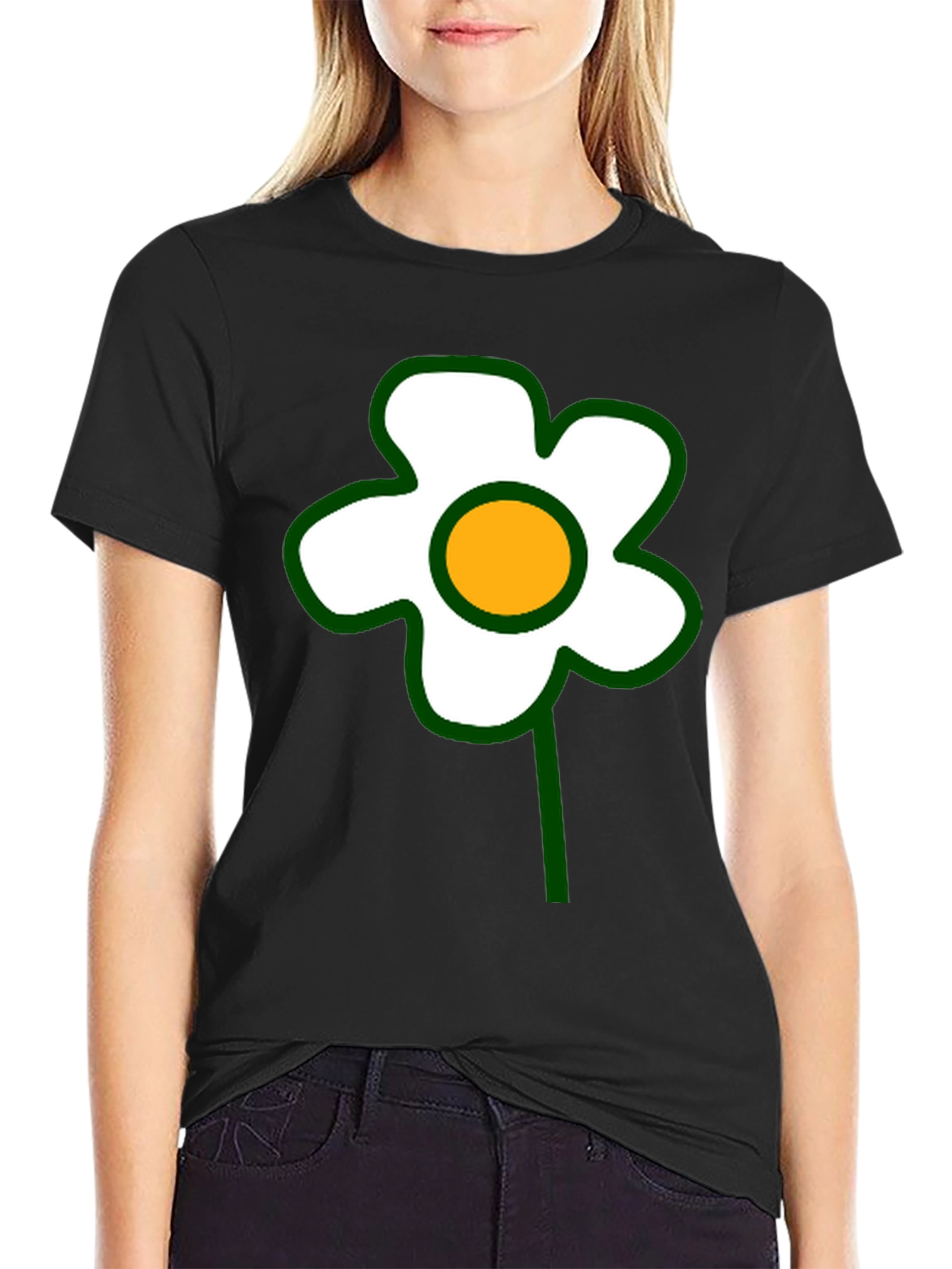 Black Black T-Shirt with Retro Flower Graphic view 2