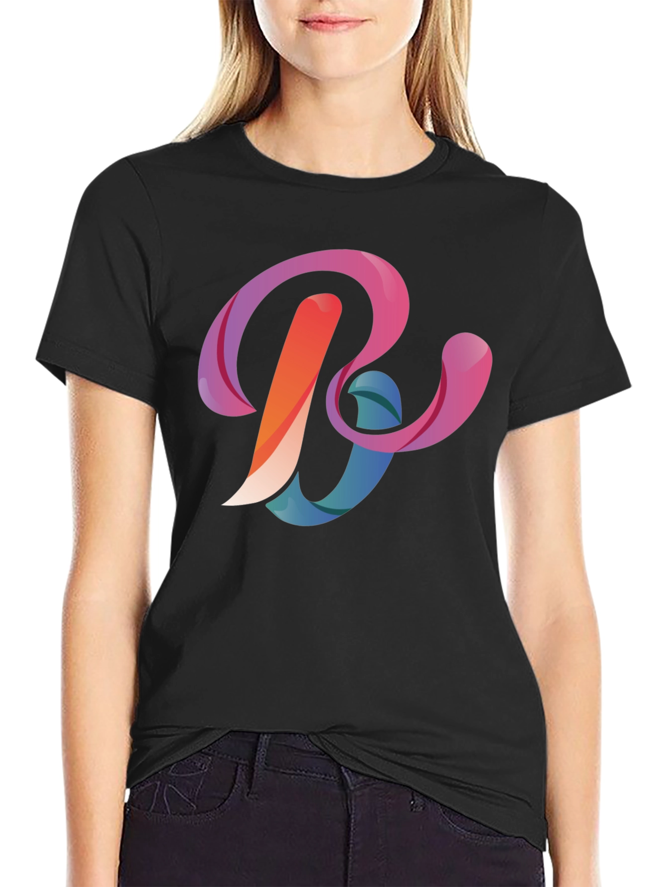 Black Abstract Letter B Graphic Black T-Shirt view 2