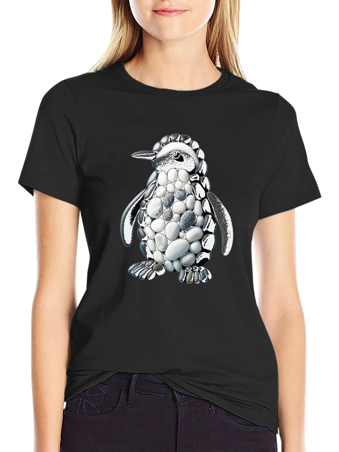 Black Stone Penguin Graphic Tee - Unique Design view 2