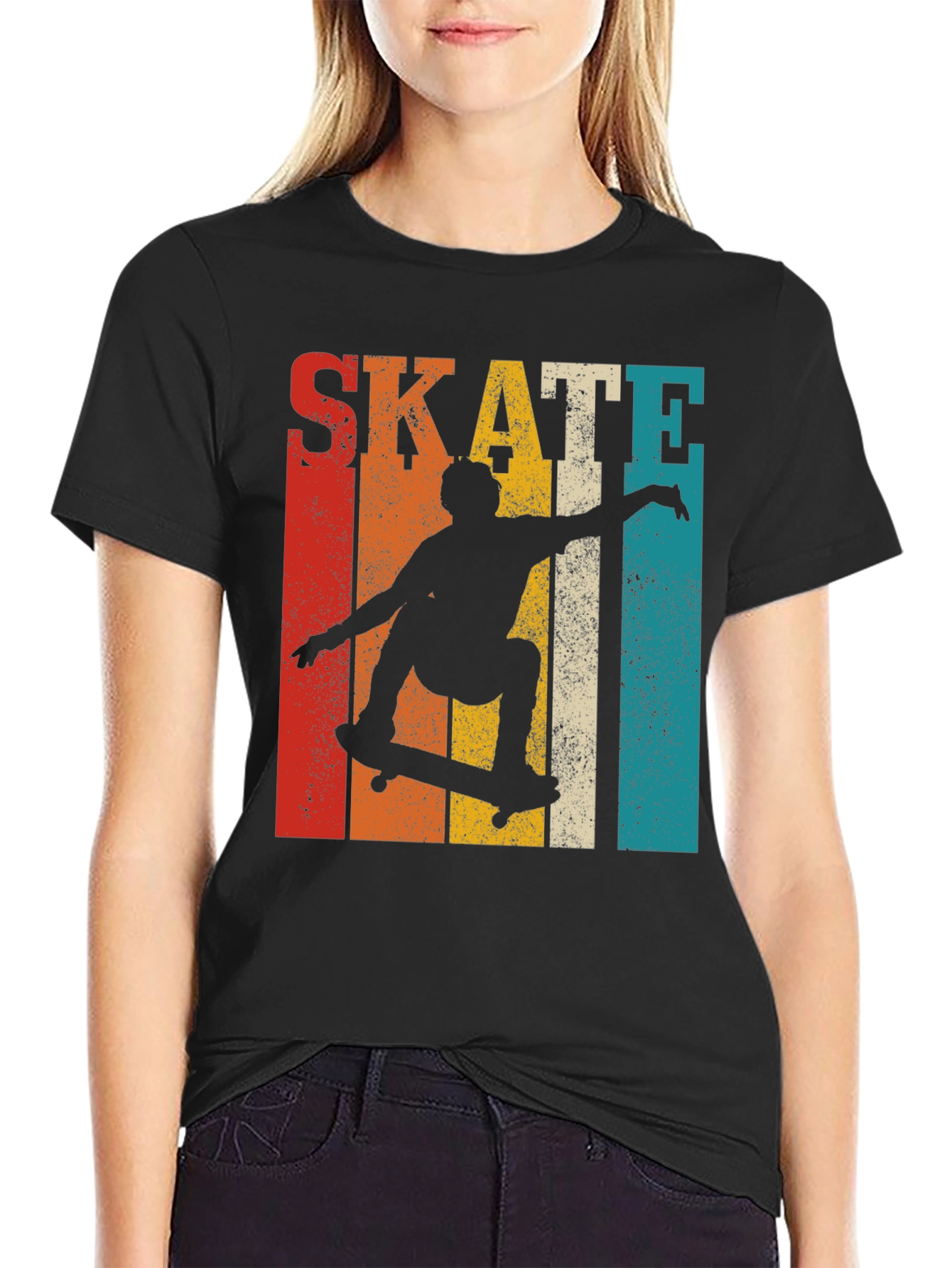 Black Retro Skateboarding Graphic T-Shirt view 2